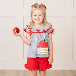 young girl wears back to school outfit
