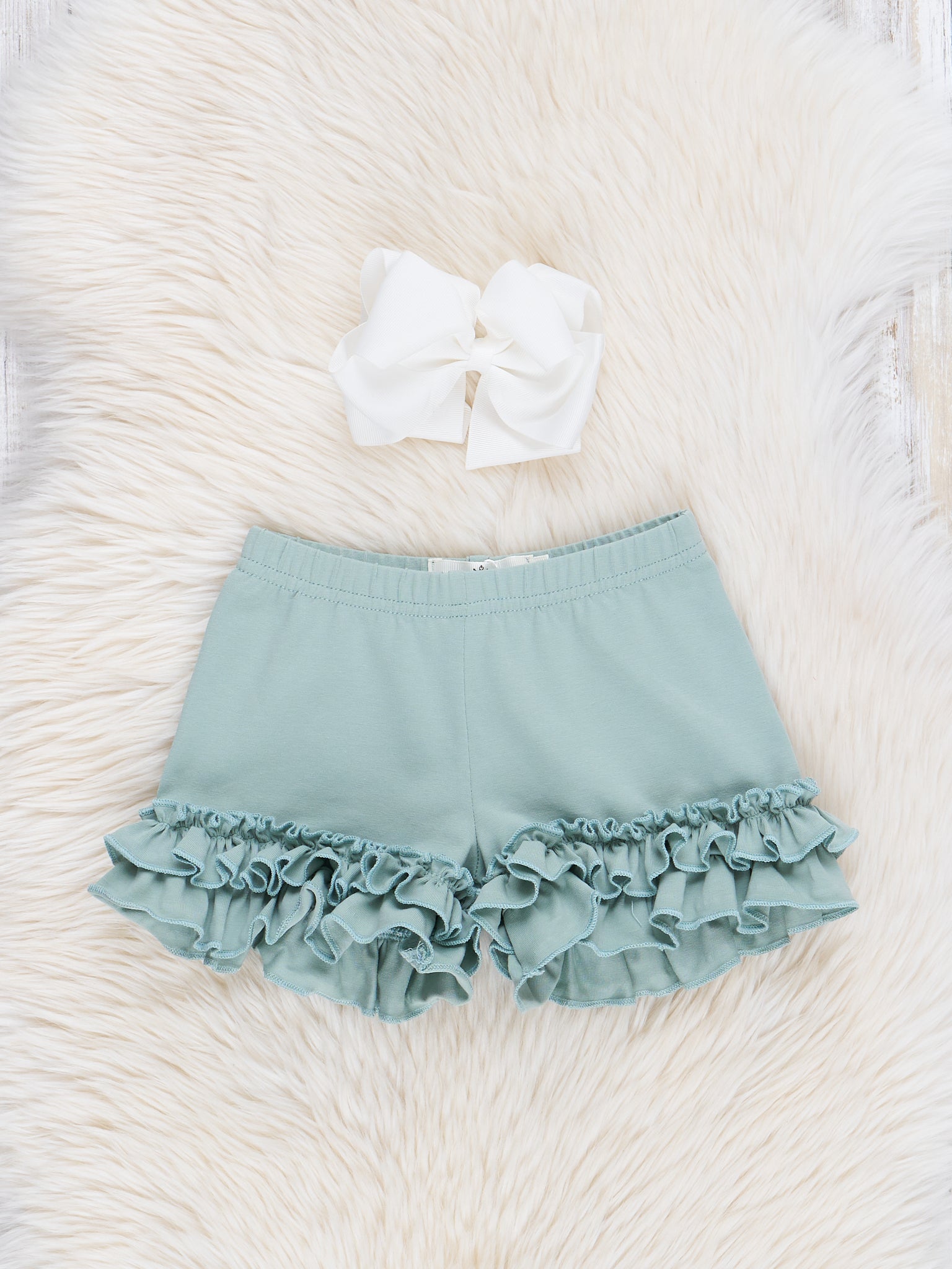 Cotton Ruffle Hem Shorts - Mint - Marie Nicole Clothing