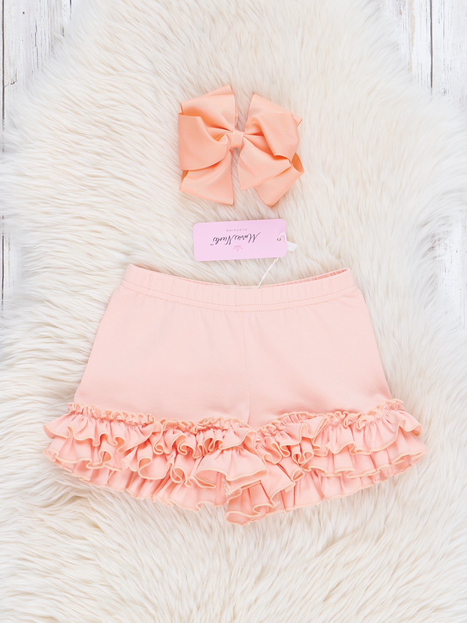 Cotton Ruffle Hem Shorts - Peach - Marie Nicole Clothing