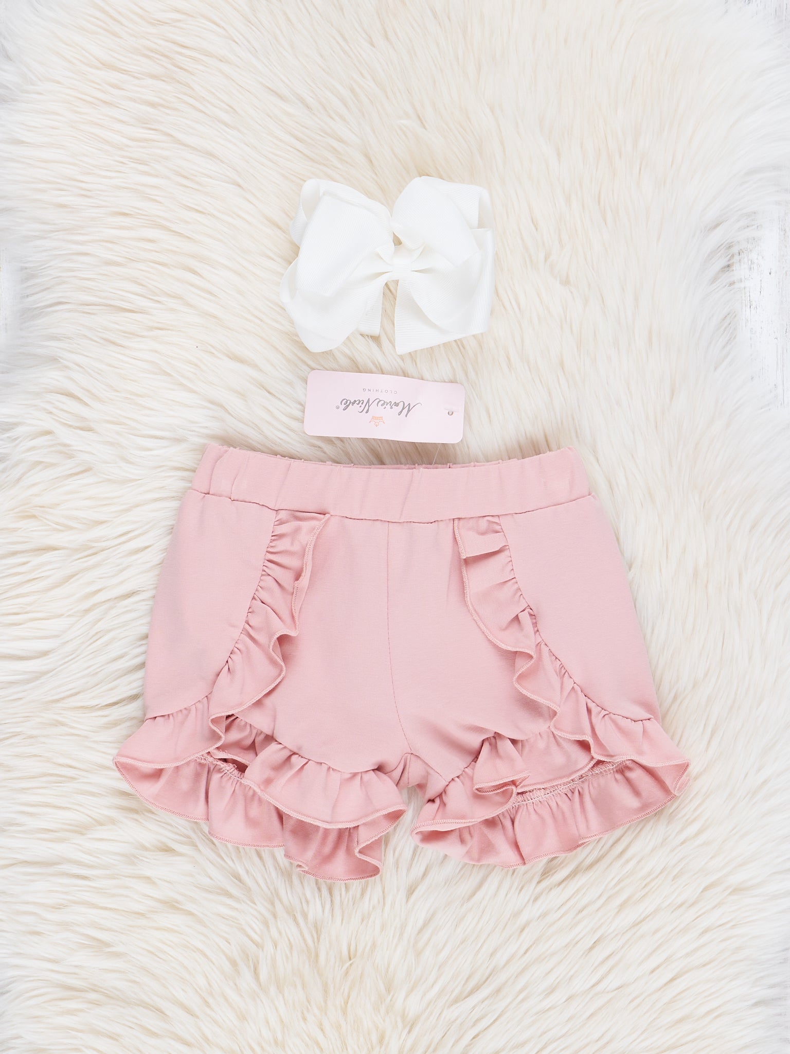 Mauve Ruffle Trim Cotton Shorts - Marie Nicole Clothing