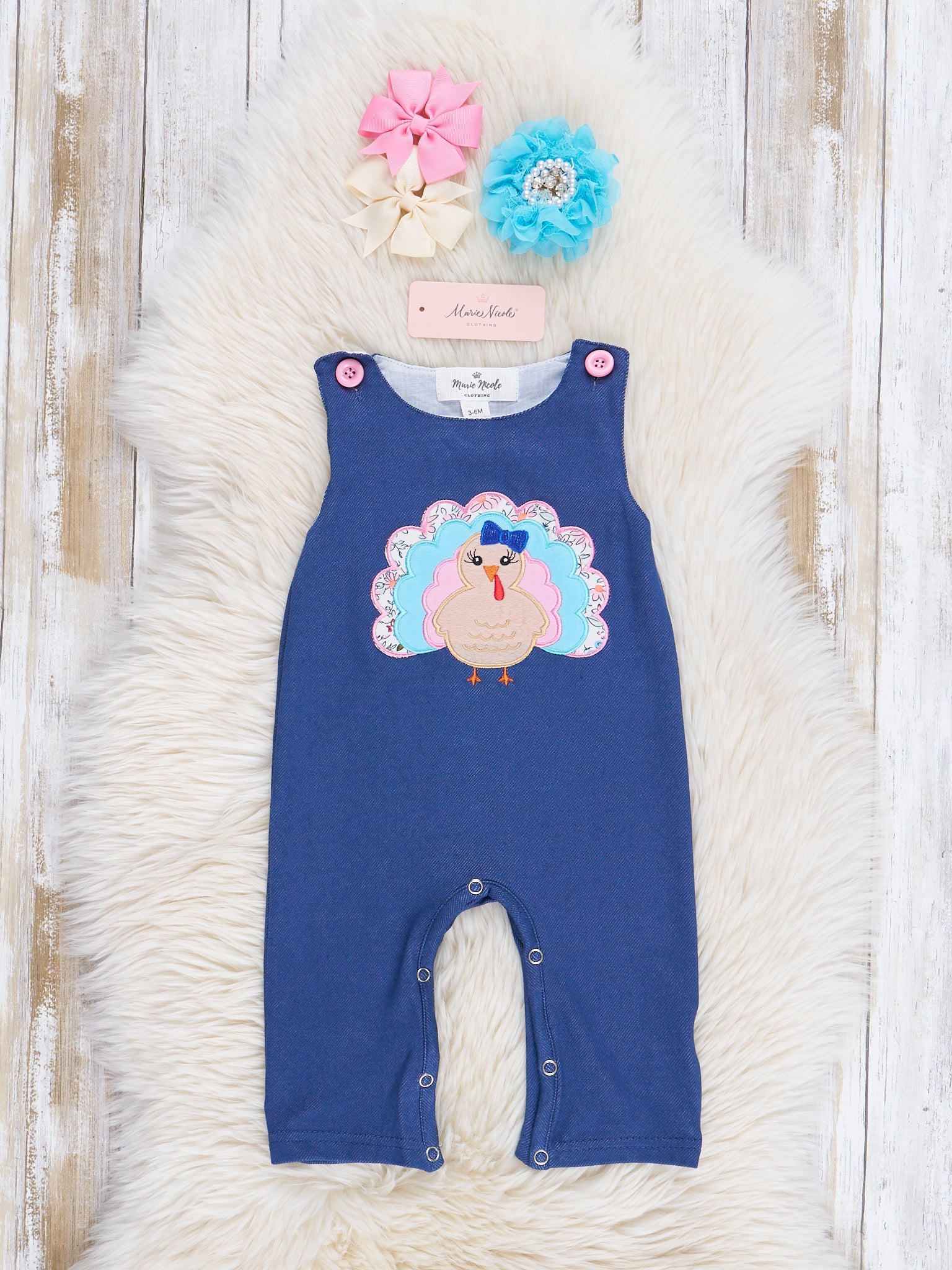 Navy Turkey Romper - Marie Nicole Clothing