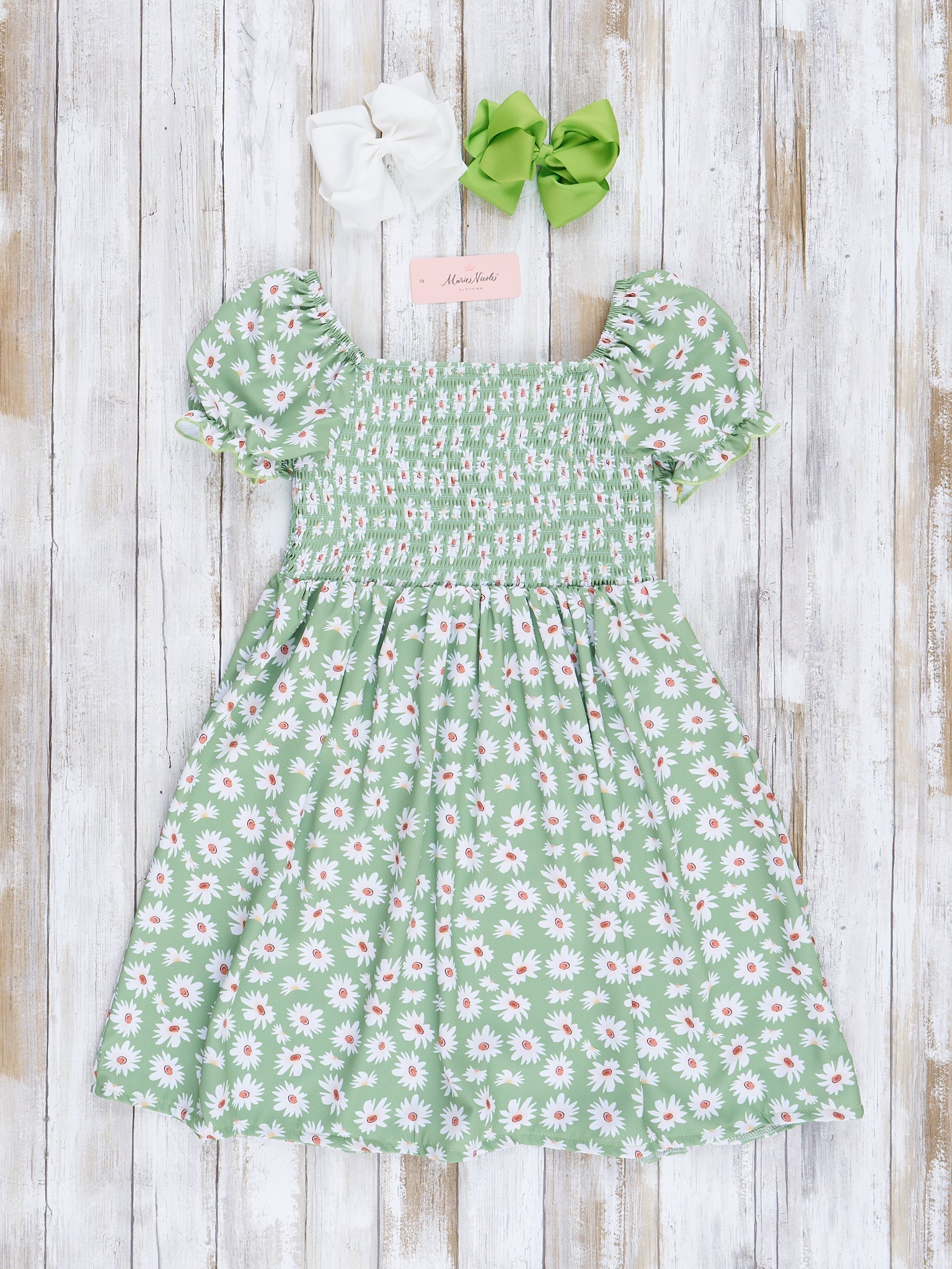 Pre - Teen Green Ditsy Floral Dress - Marie Nicole Clothing