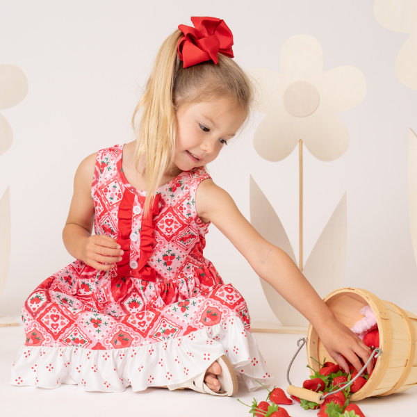 strawberry dress on young girl