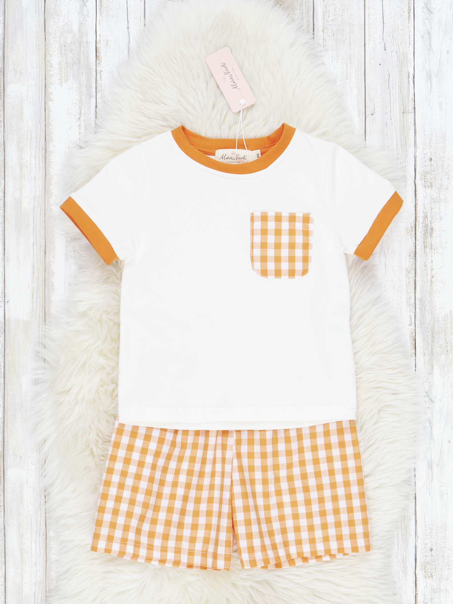 Orange & White Gingham Outfit - Marie Nicole Clothing