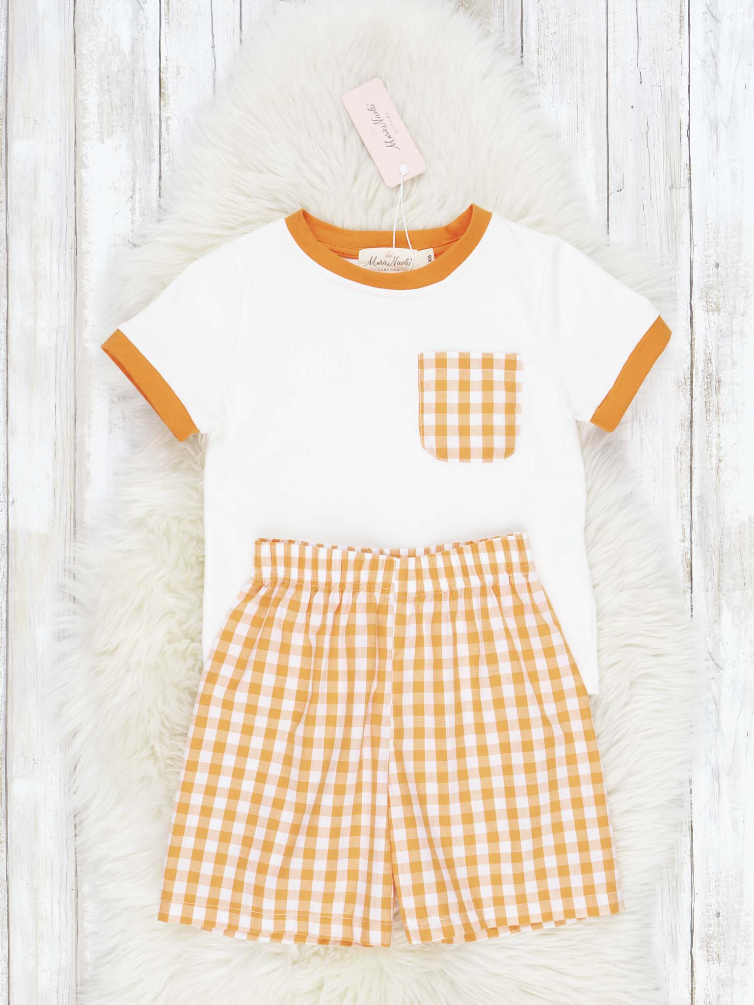 Orange & White Gingham Outfit - Marie Nicole Clothing