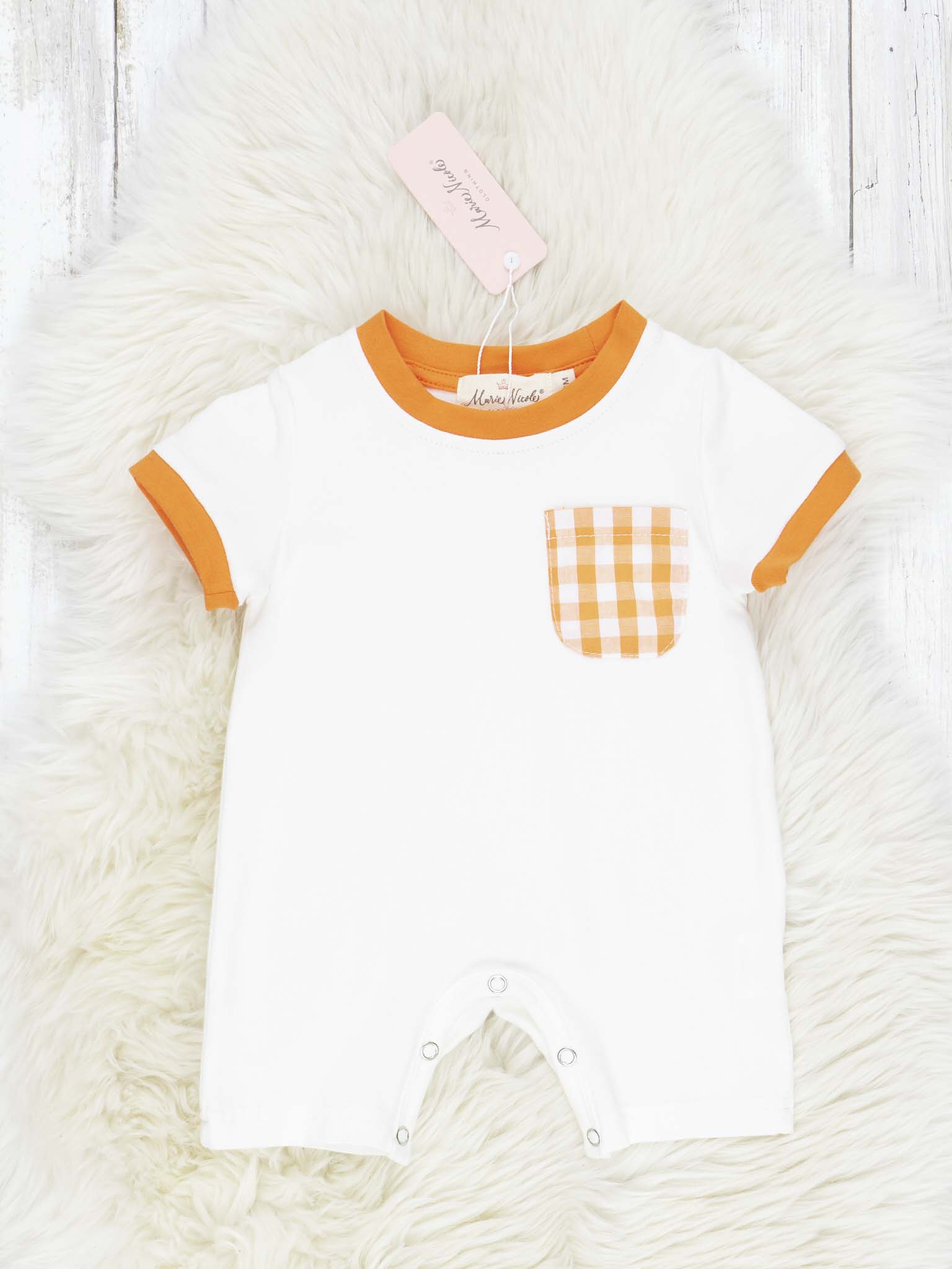 Orange & White Gingham Romper - Marie Nicole Clothing
