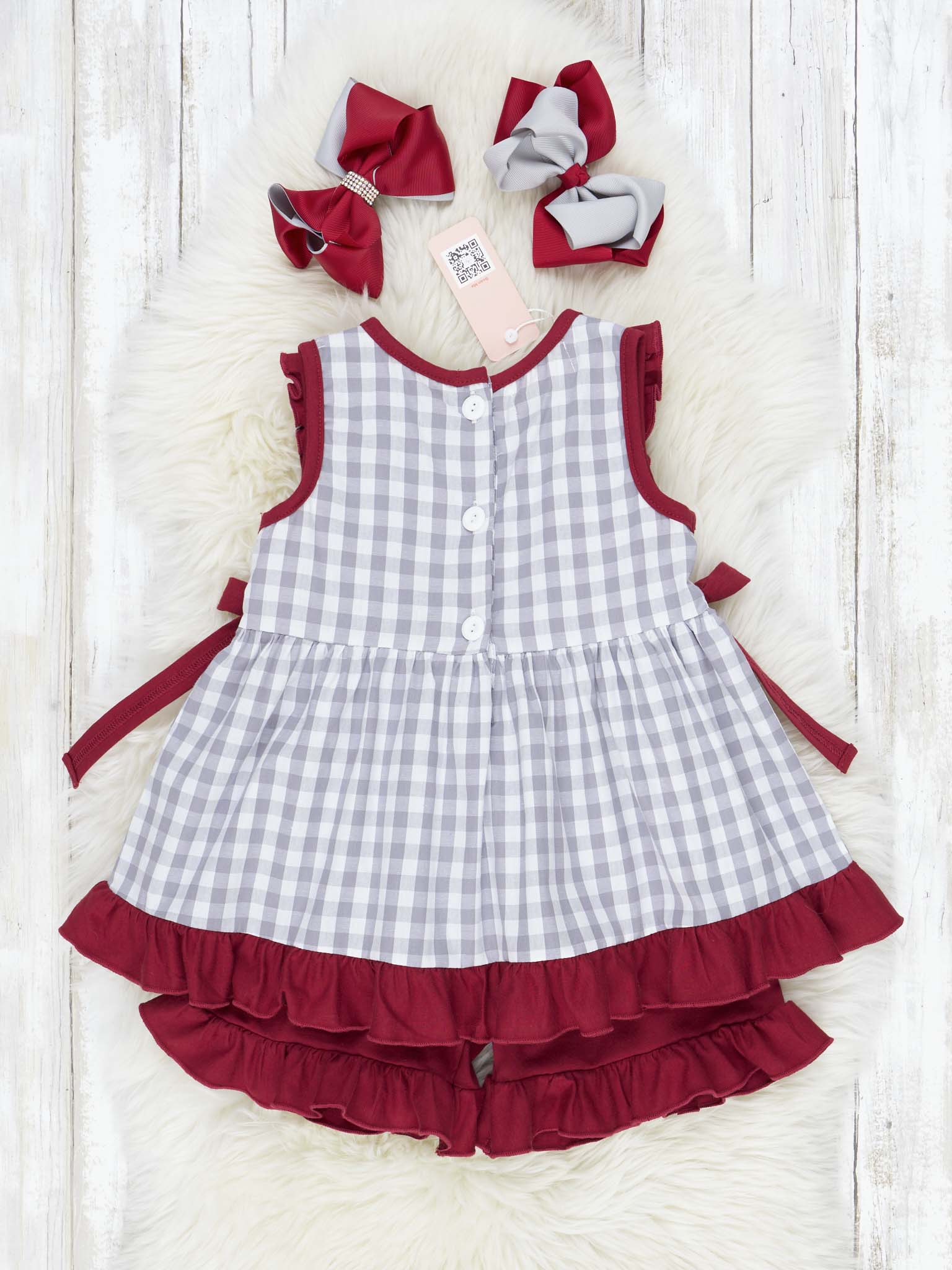 Crimson & Grey Gingham Ruffle Outfit - Marie Nicole Clothing