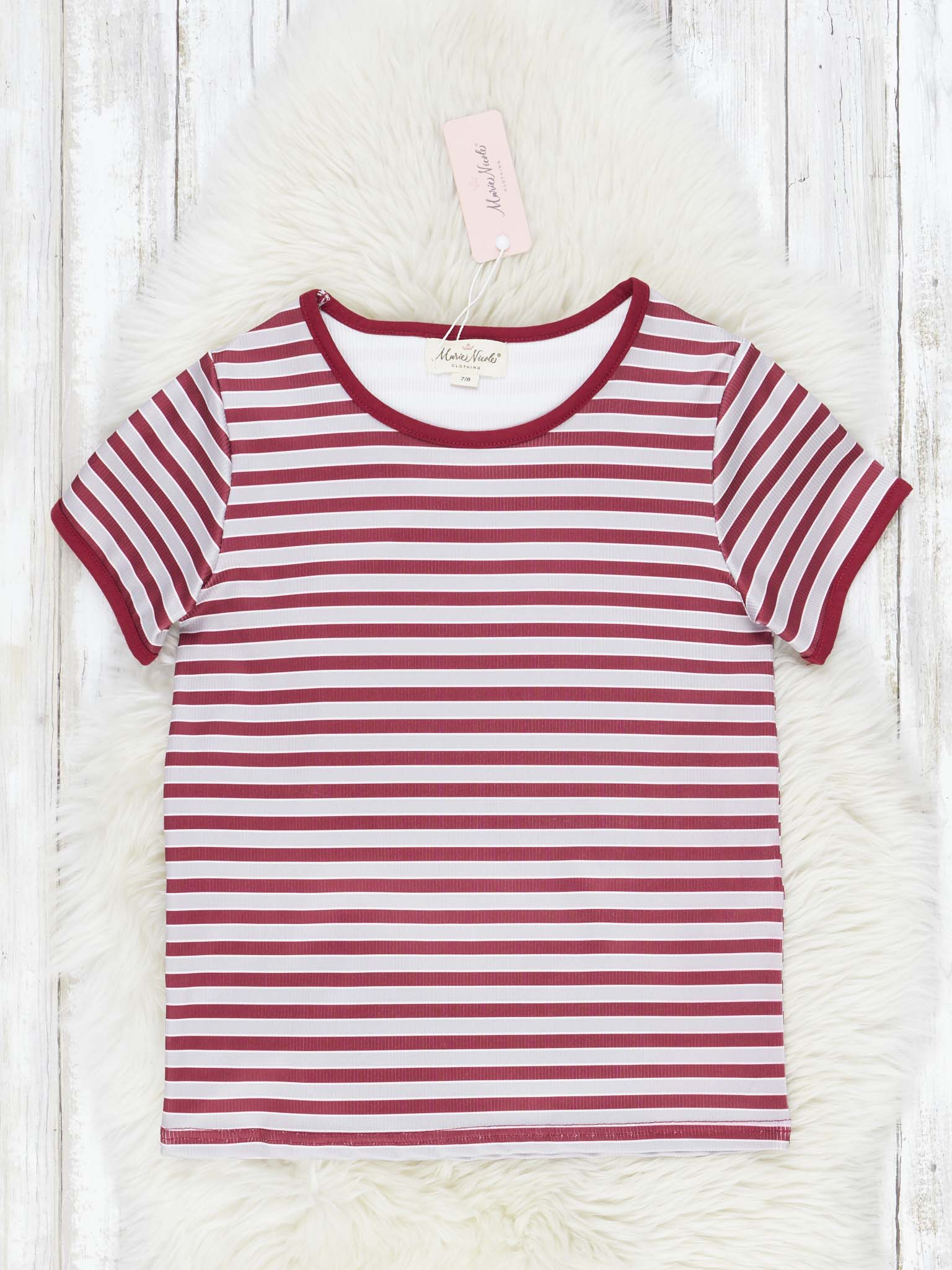 Pre - Teen Crimson & Grey Striped Shirt - Marie Nicole Clothing