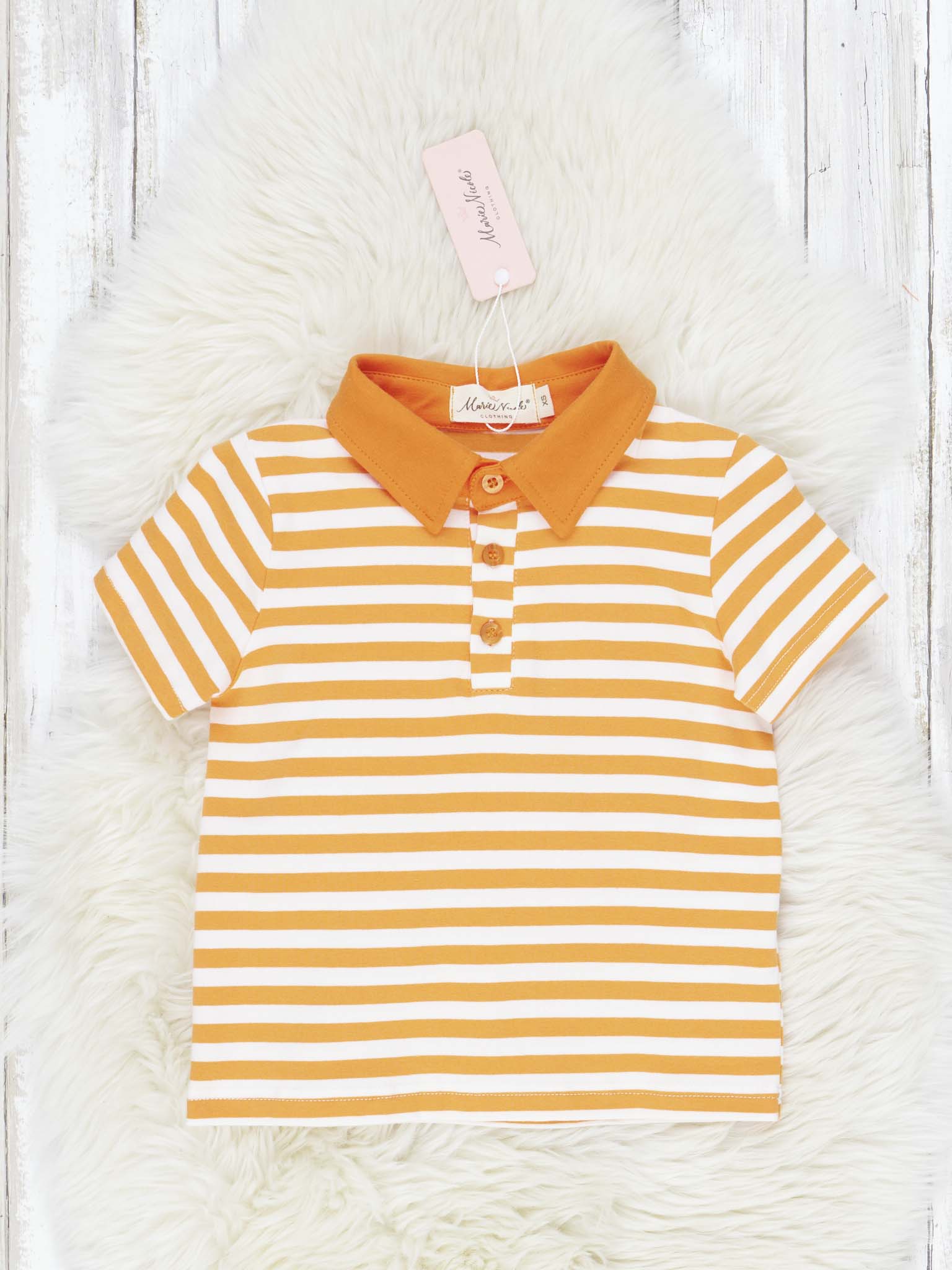 Orange & White Striped Polo - Marie Nicole Clothing