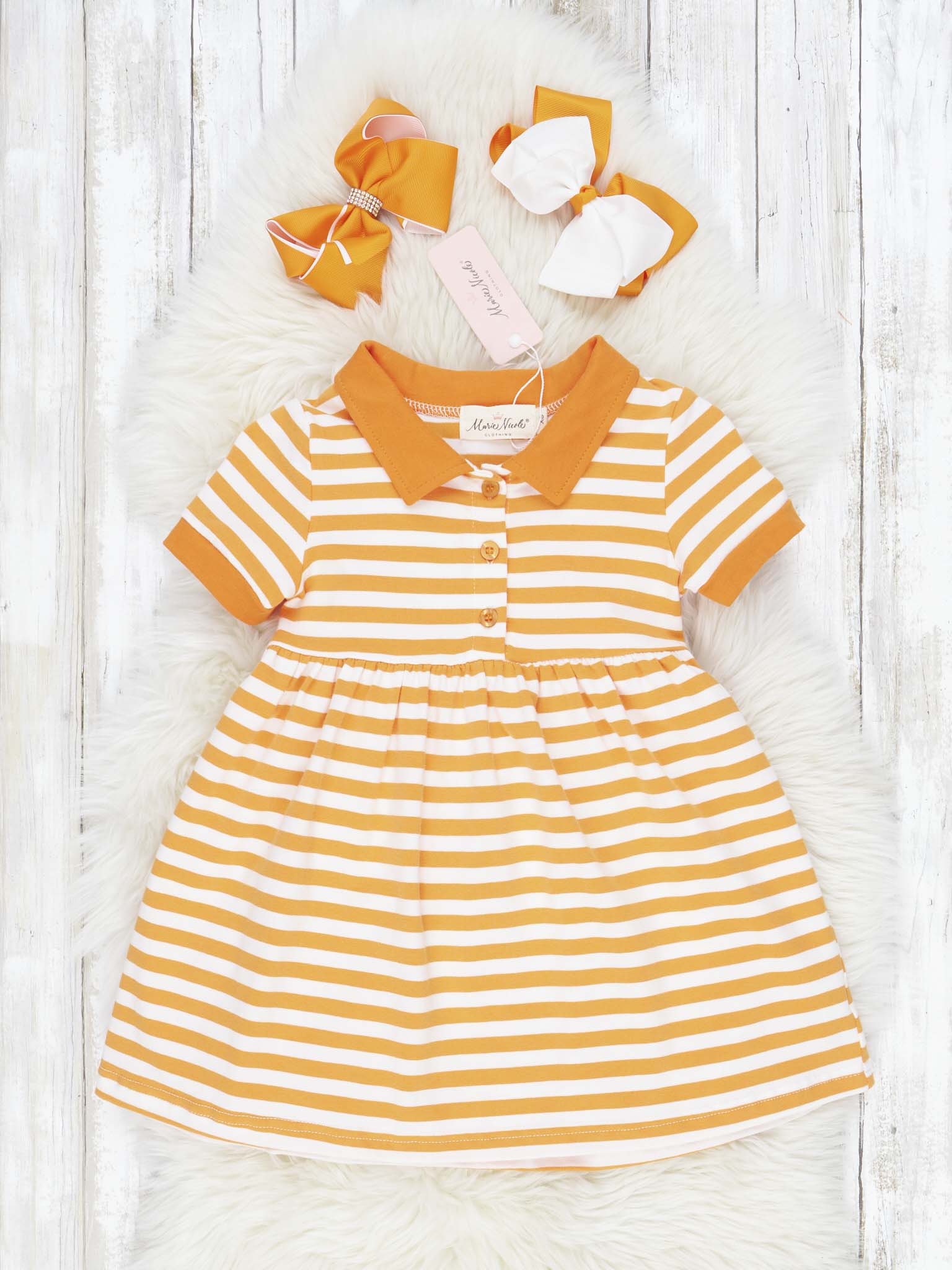 Orange & White Striped Polo Dress - Marie Nicole Clothing