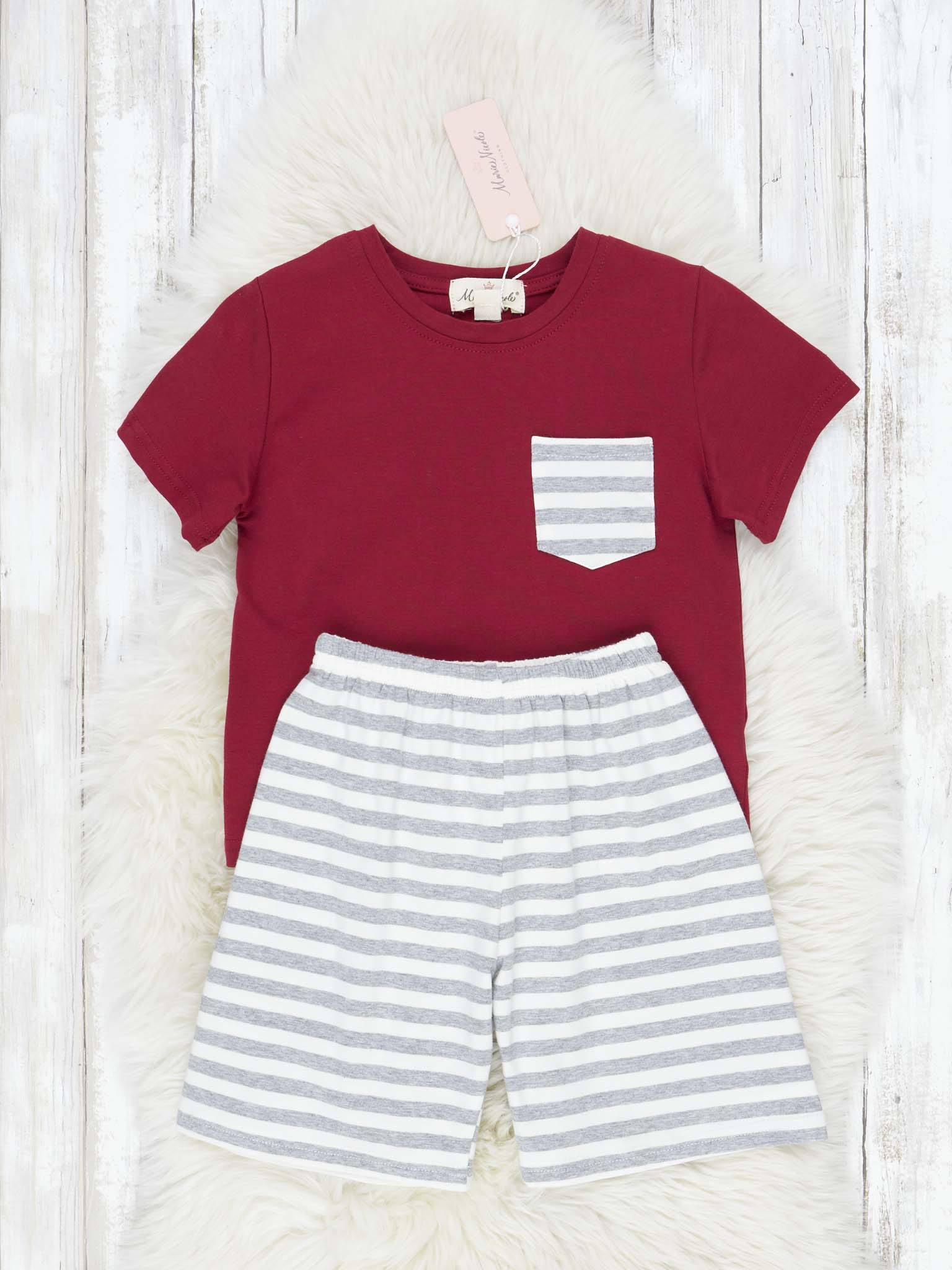 Crimson & Grey Striped Outfit - Marie Nicole Clothing