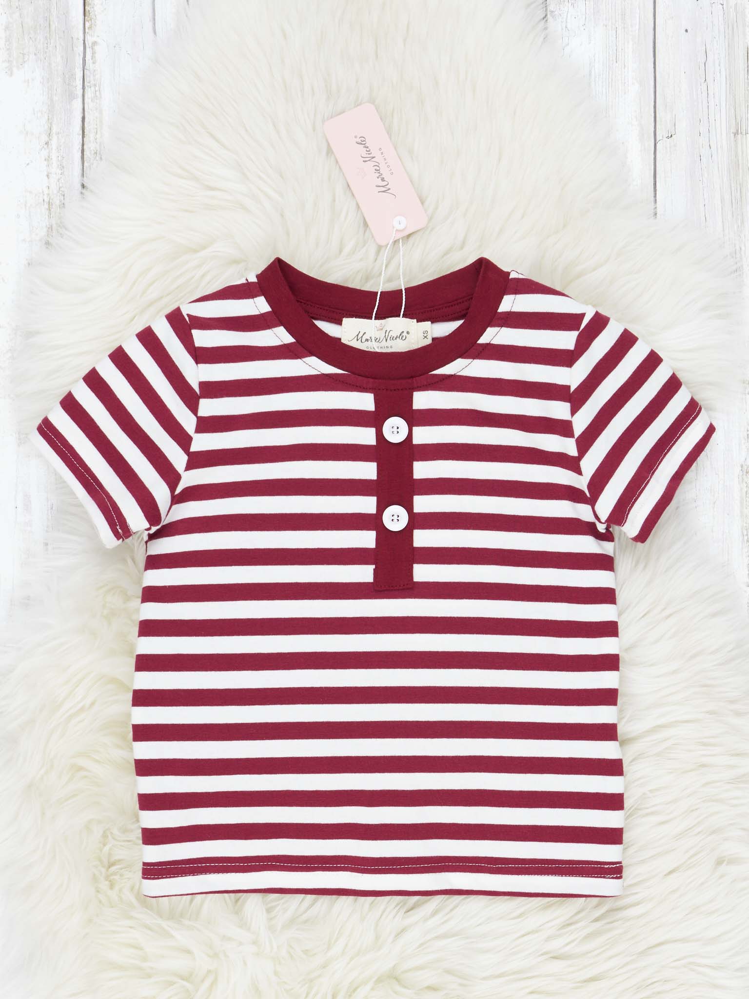 Maroon & White Striped Shirt - Marie Nicole Clothing