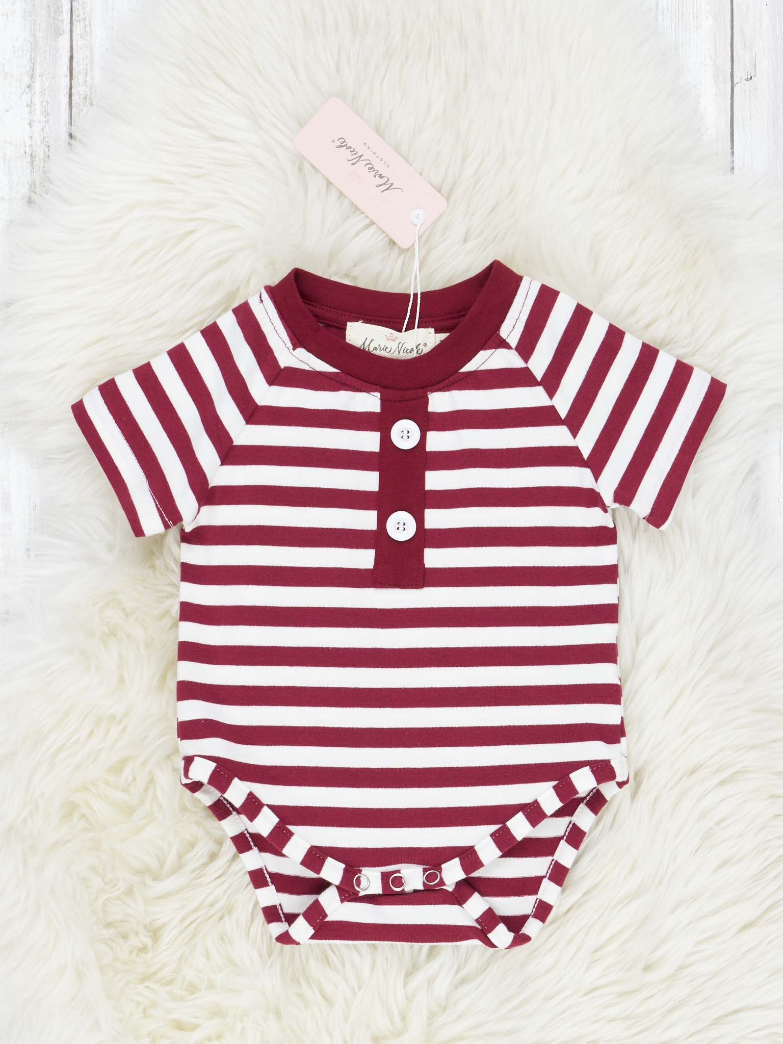 Maroon & White Striped Romper - Marie Nicole Clothing