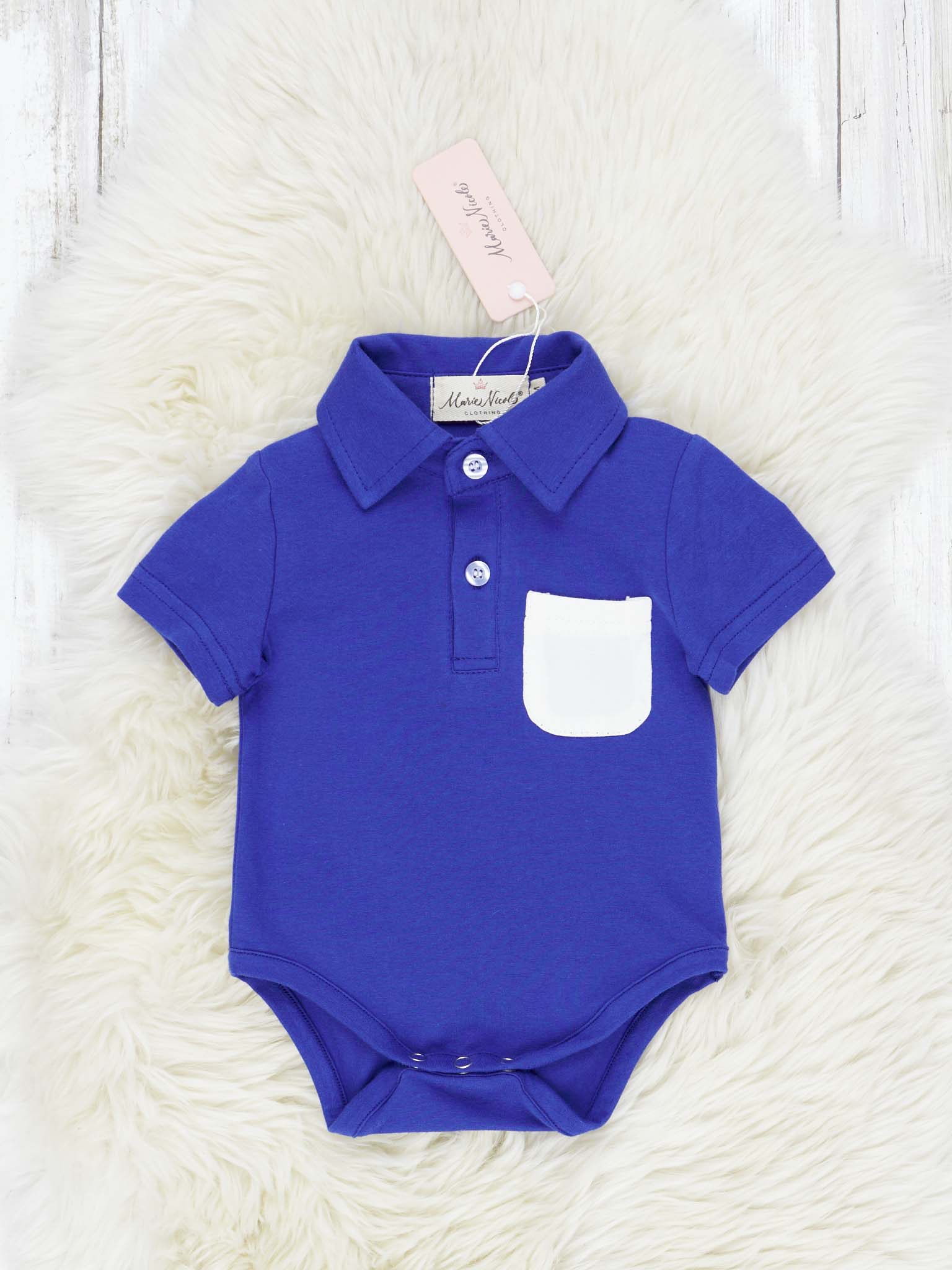 Blue & White Polo Romper - Marie Nicole Clothing