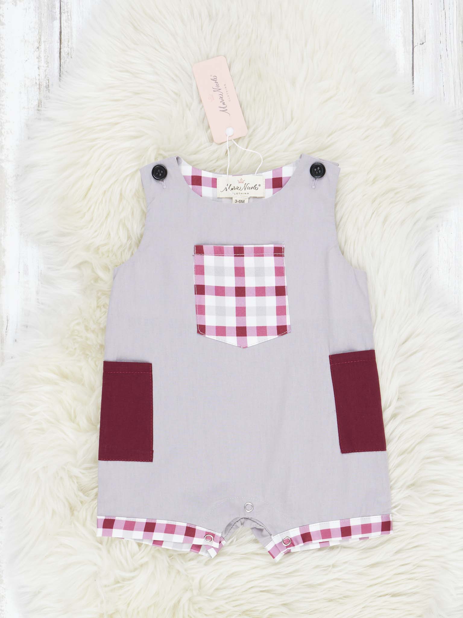 Crimson & Grey Plaid Romper - Marie Nicole Clothing