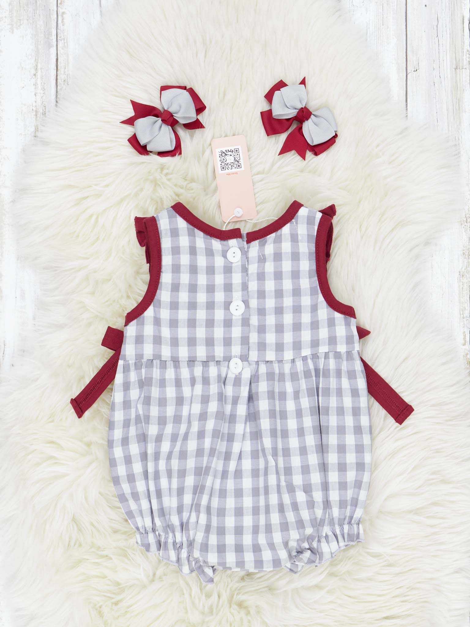 Crimson & Grey Gingham Ruffle Romper - Marie Nicole Clothing