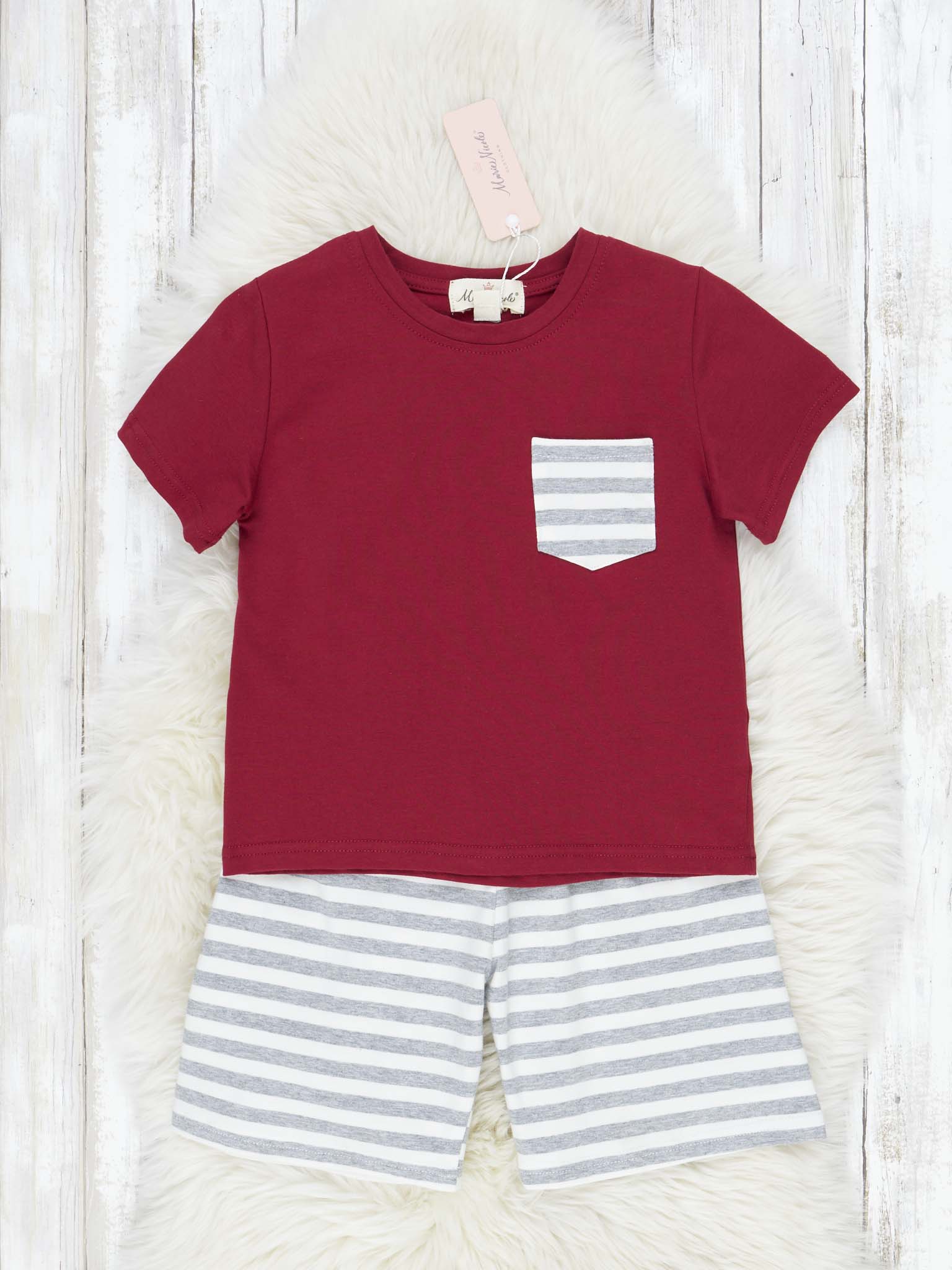 Crimson & Grey Striped Outfit - Marie Nicole Clothing