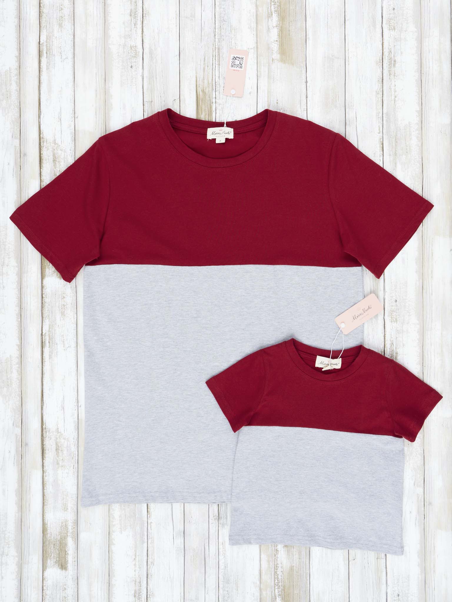 Unisex Crimson & Grey Color Block Shirt - Marie Nicole Clothing