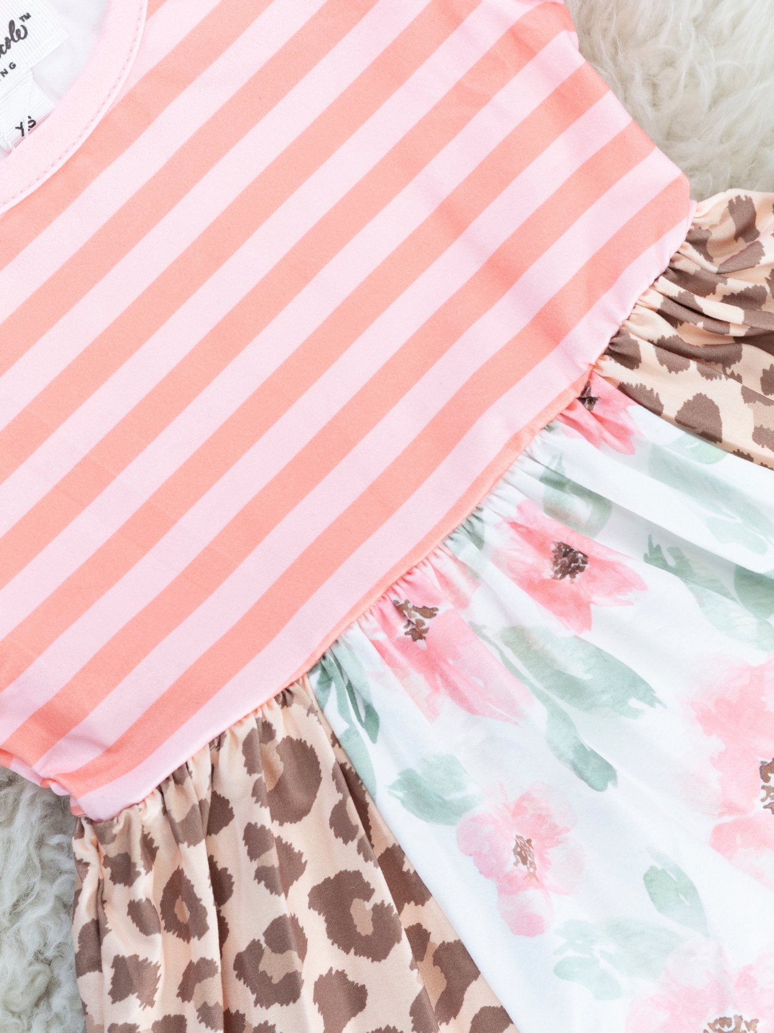 Peach Floral Leopard Ruffle Dress - Marie Nicole Clothing