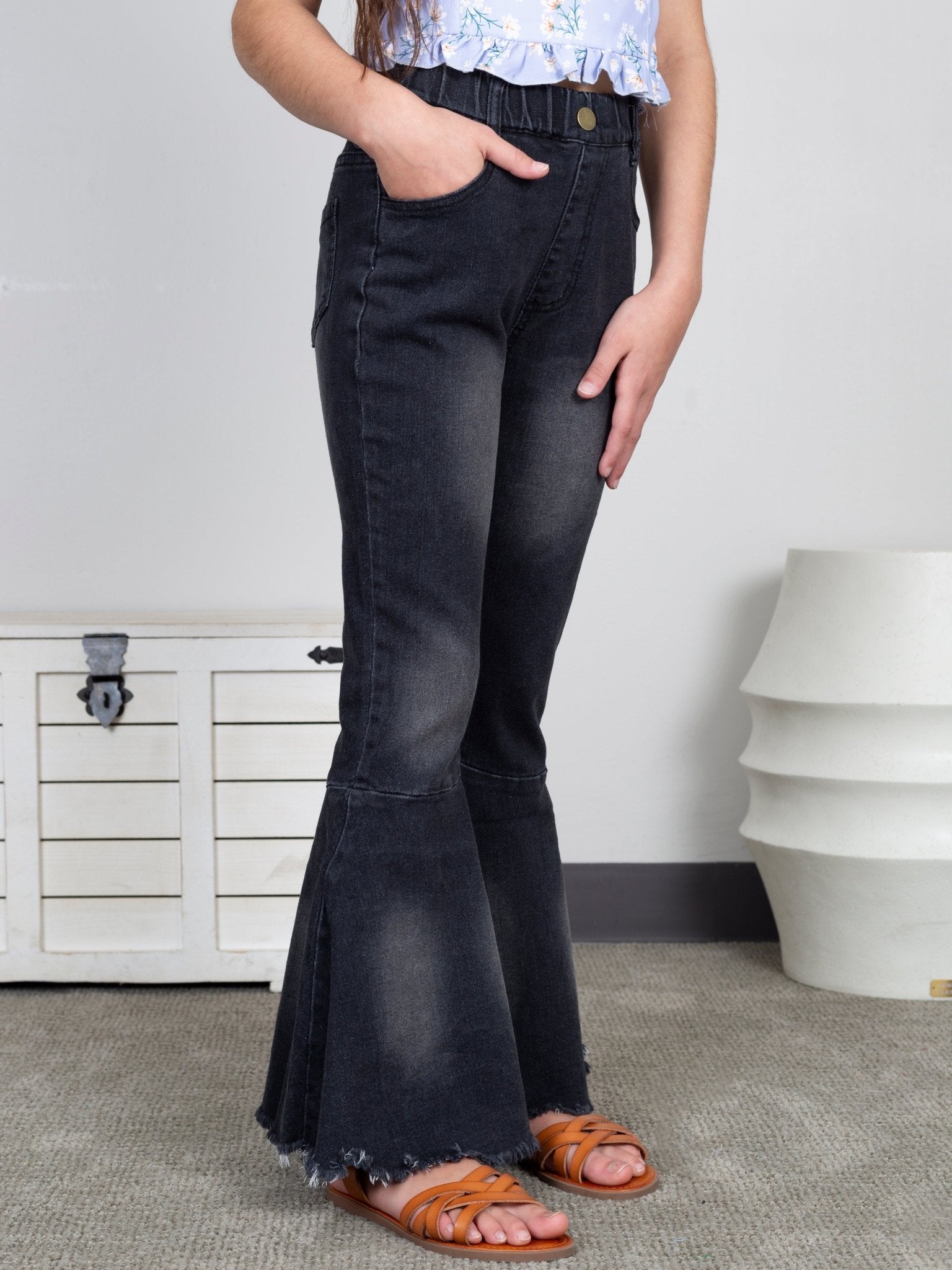 Black Denim Bell Bottoms - Marie Nicole Clothing