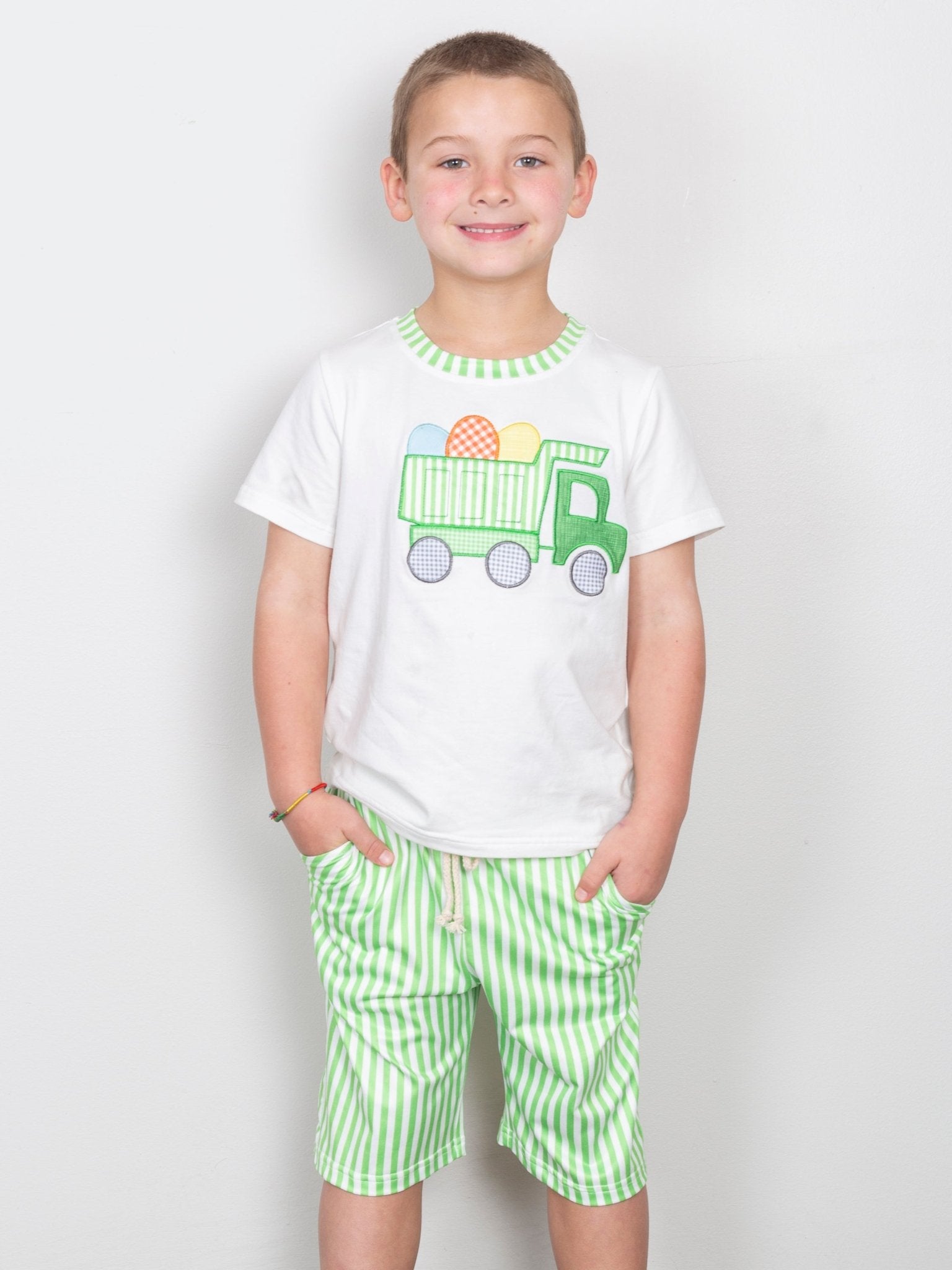 Light Green Striped Easter Egg Truck Outfit - Marie Nicole Clothing