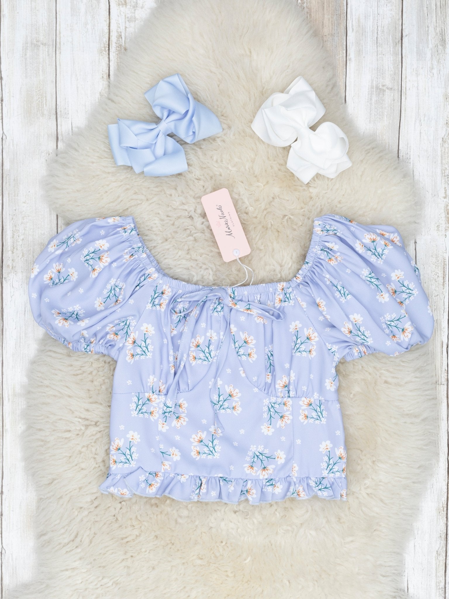 Cornflower Puff Sleeve Top - Marie Nicole Clothing