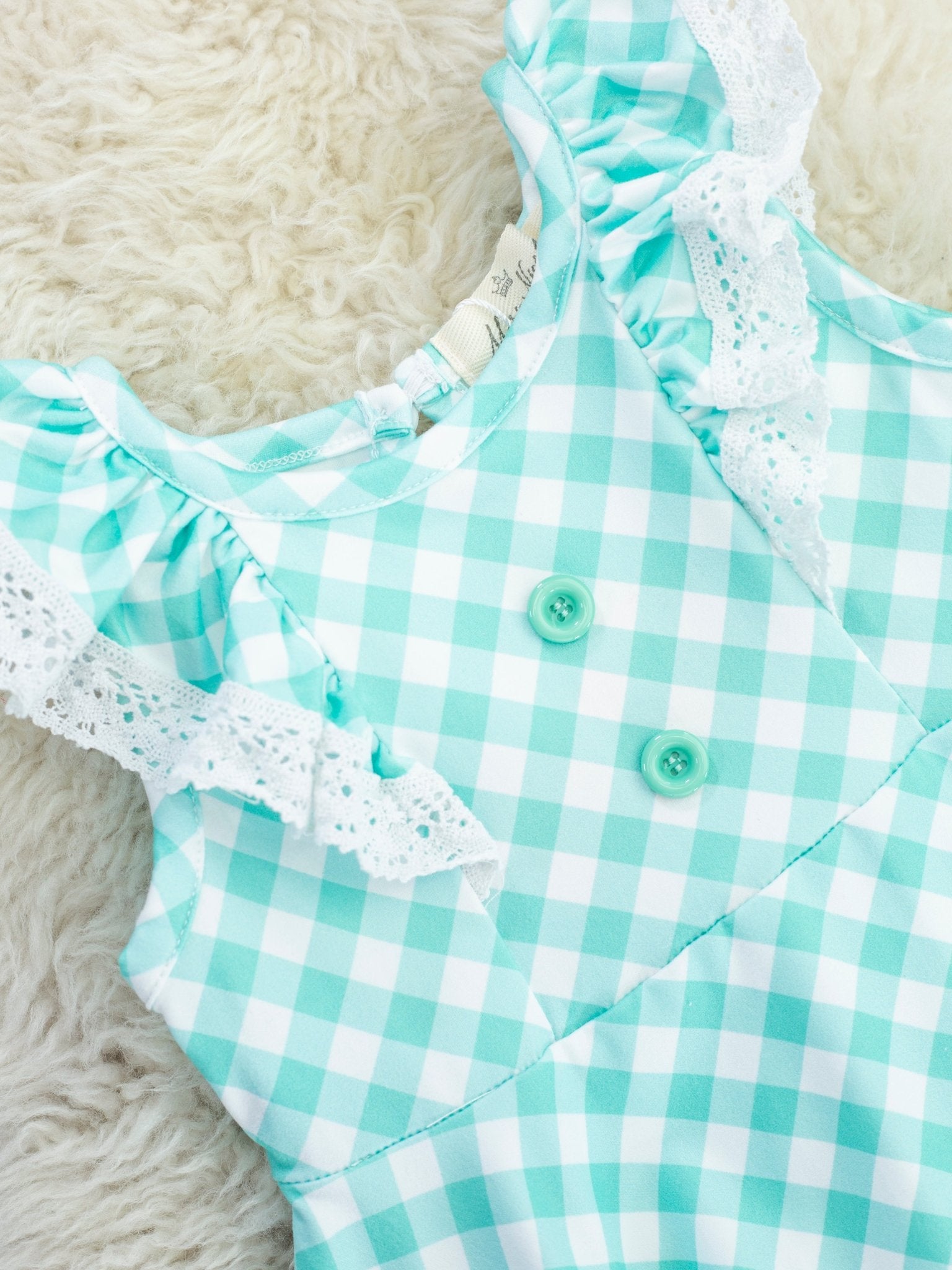 Mint Gingham Lace Ruffle Dress - Marie Nicole Clothing