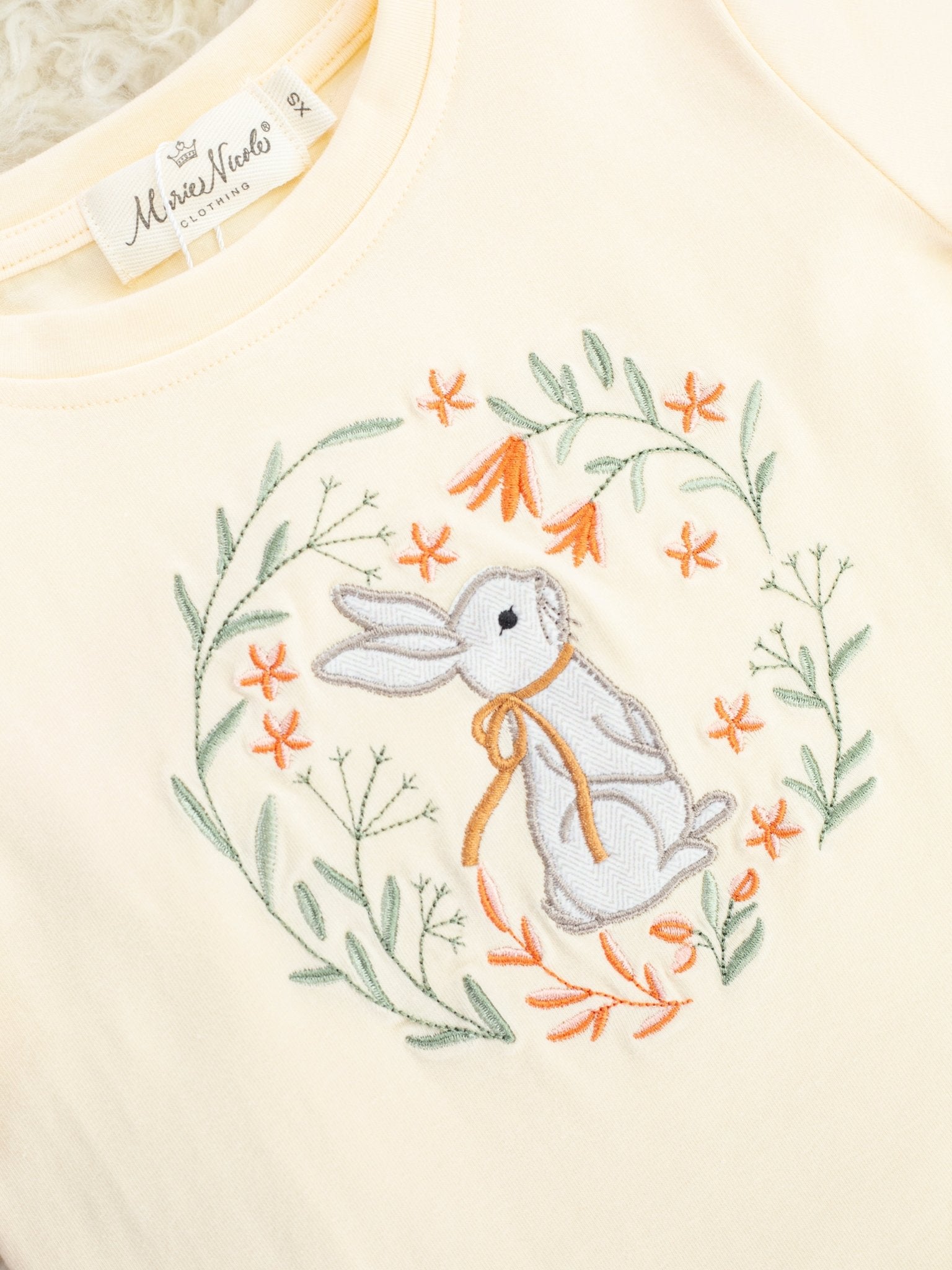 Pastel Yellow Floral Bunny Shirt - Marie Nicole Clothing