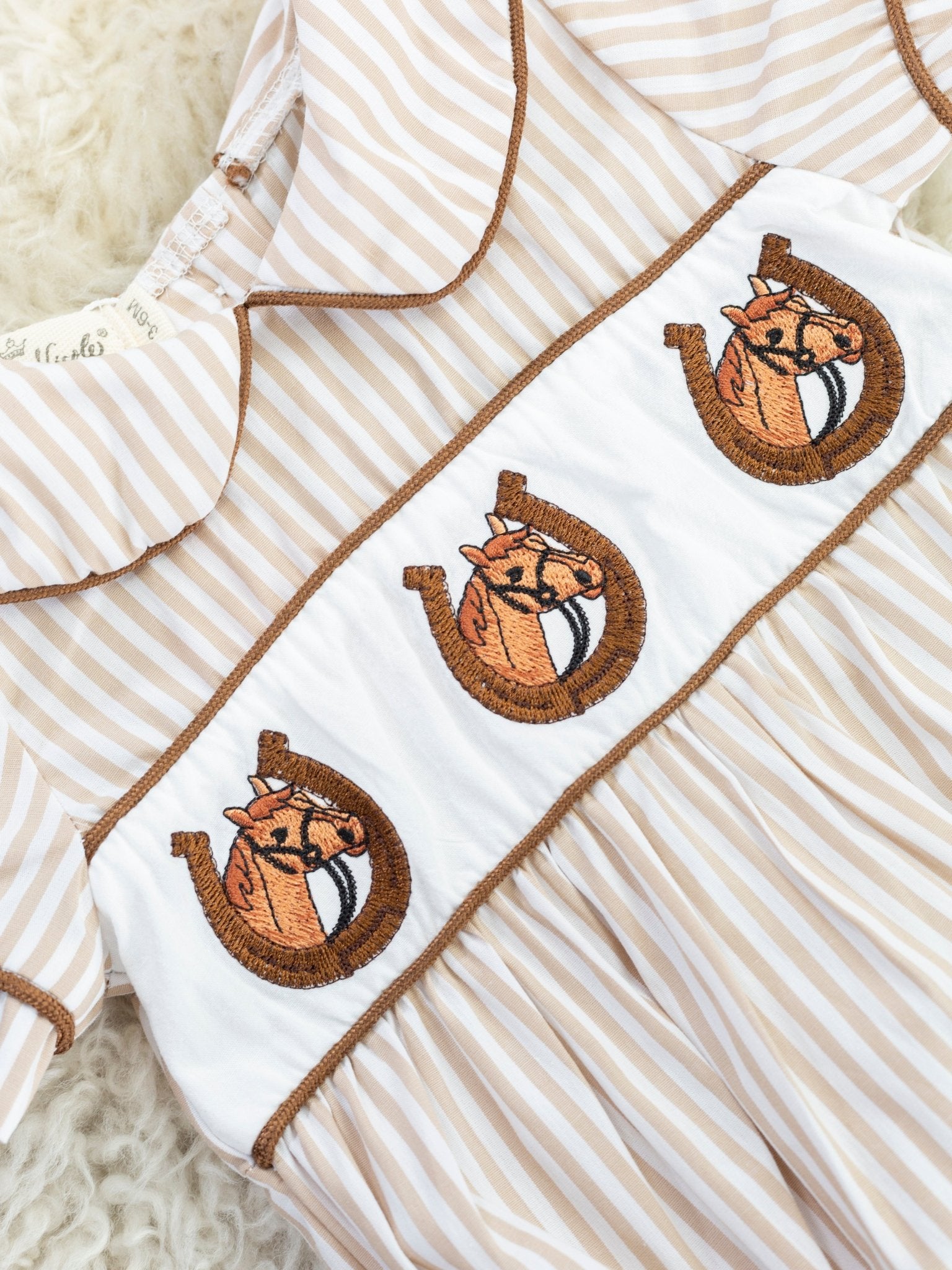 Tan Striped Horse Romper - Marie Nicole Clothing