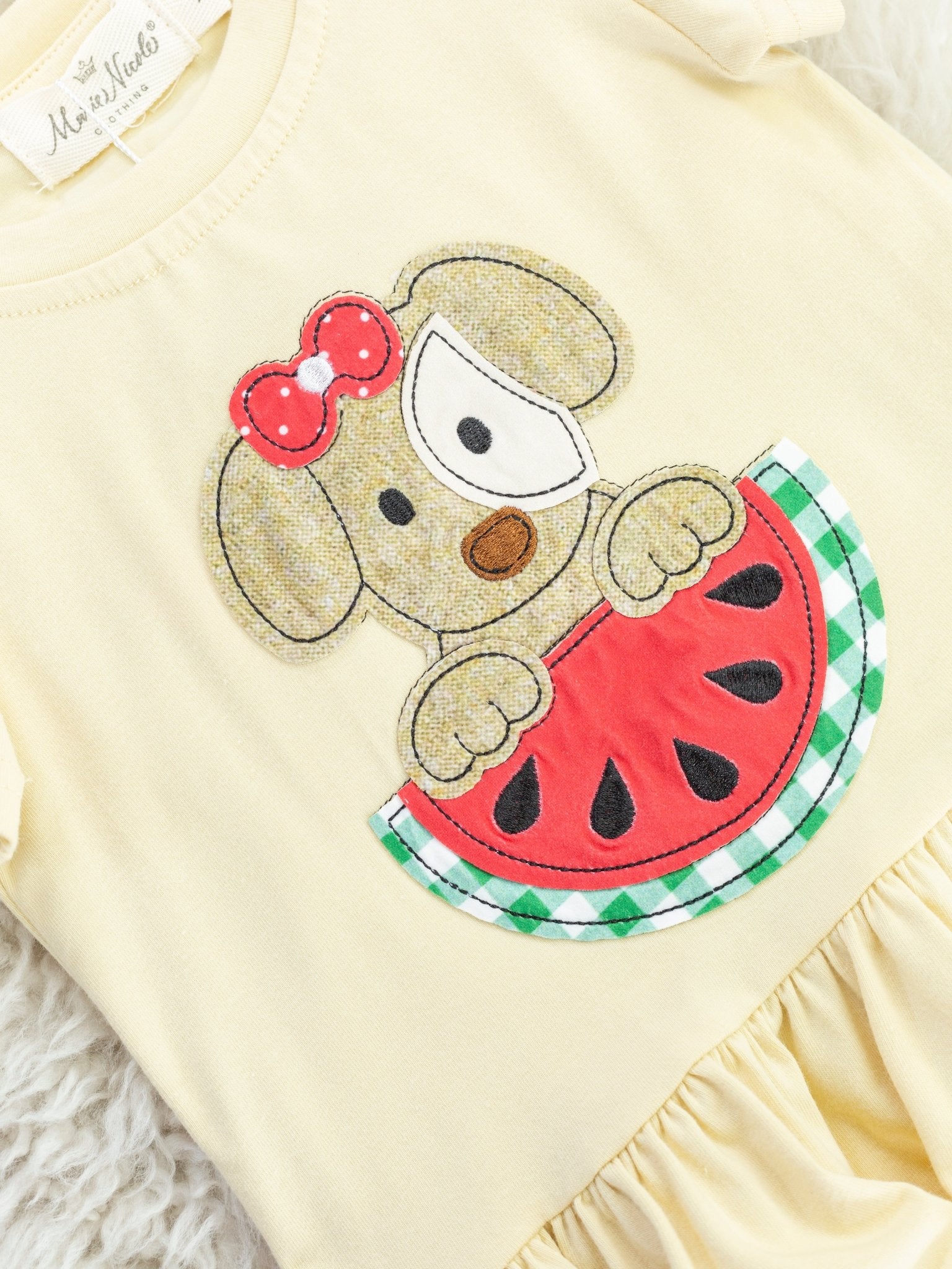 Green Gingham Watermelon Puppy Ruffle Outfit - Marie Nicole Clothing