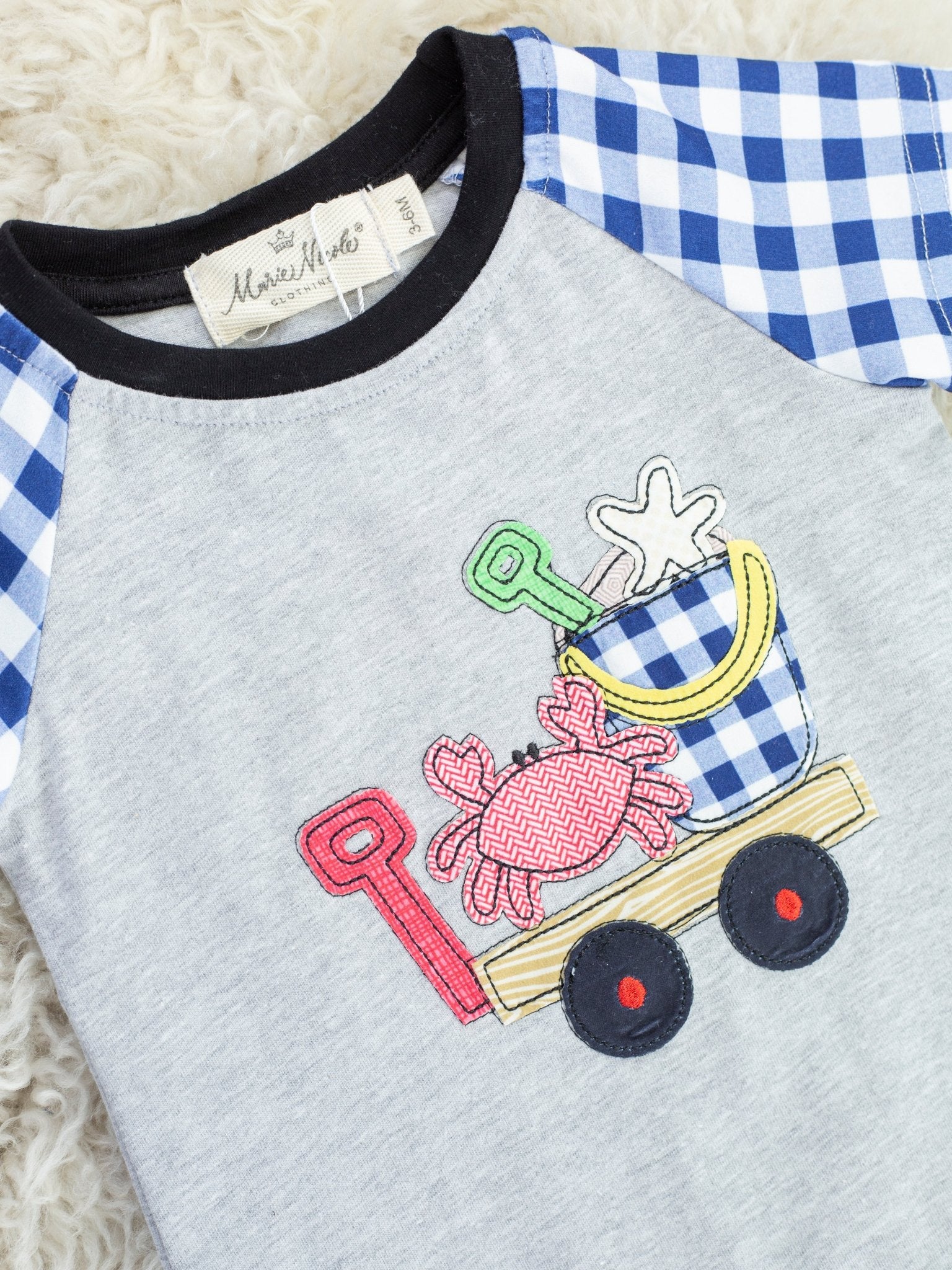 Blue Gingham Beach Wagon Romper - Marie Nicole Clothing