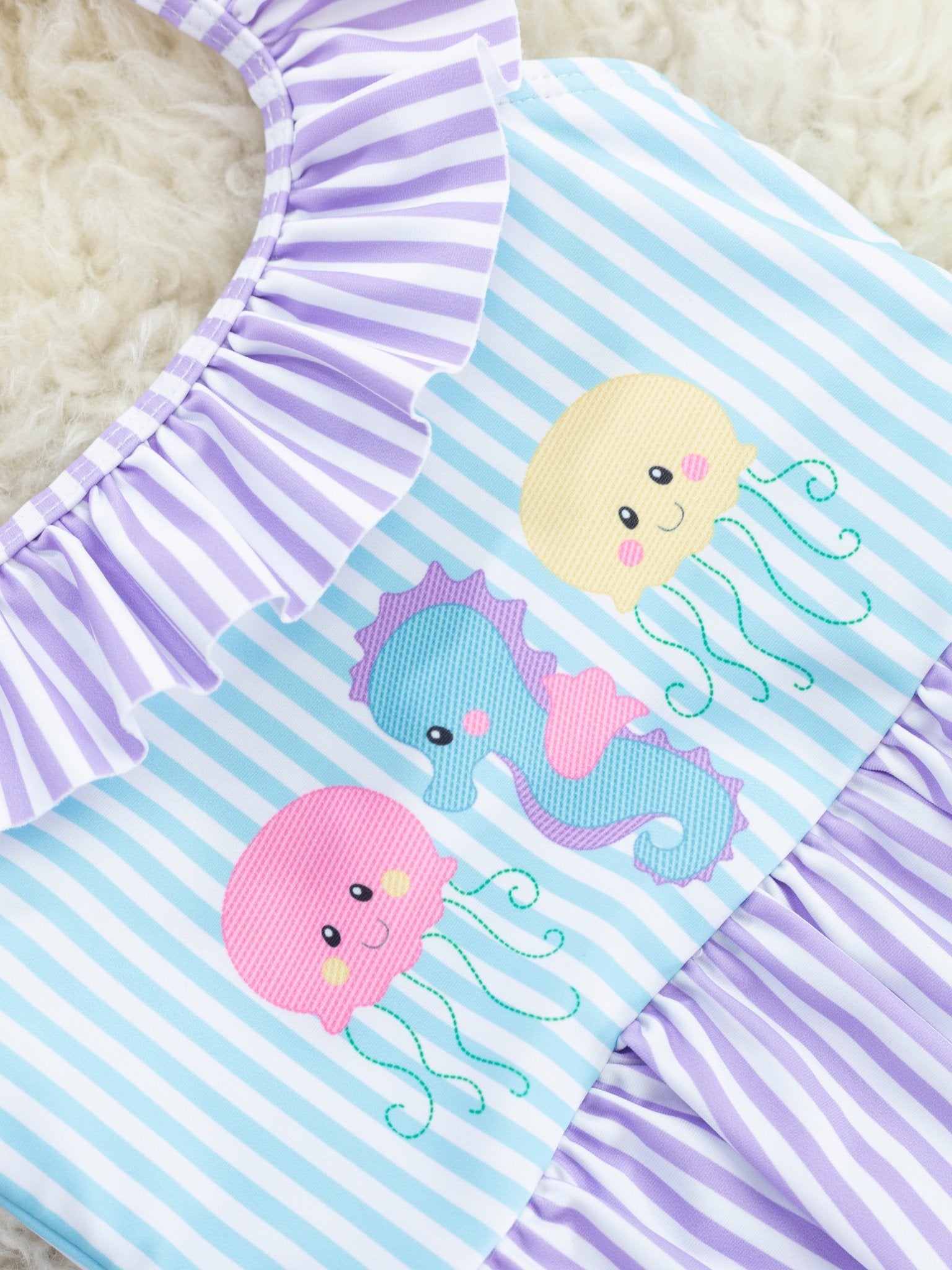 Striped Sea Horse Ruffle Swimsuit - Marie Nicole Clothing