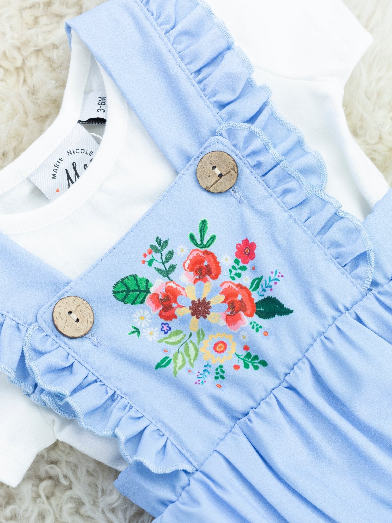 Cornflower Blue Floral Bubble Romper - Marie Nicole Clothing