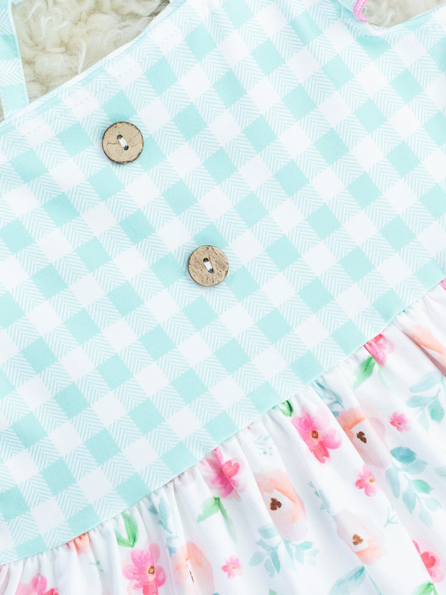 Mint Gingham Floral Ruffle Dress - Marie Nicole Clothing