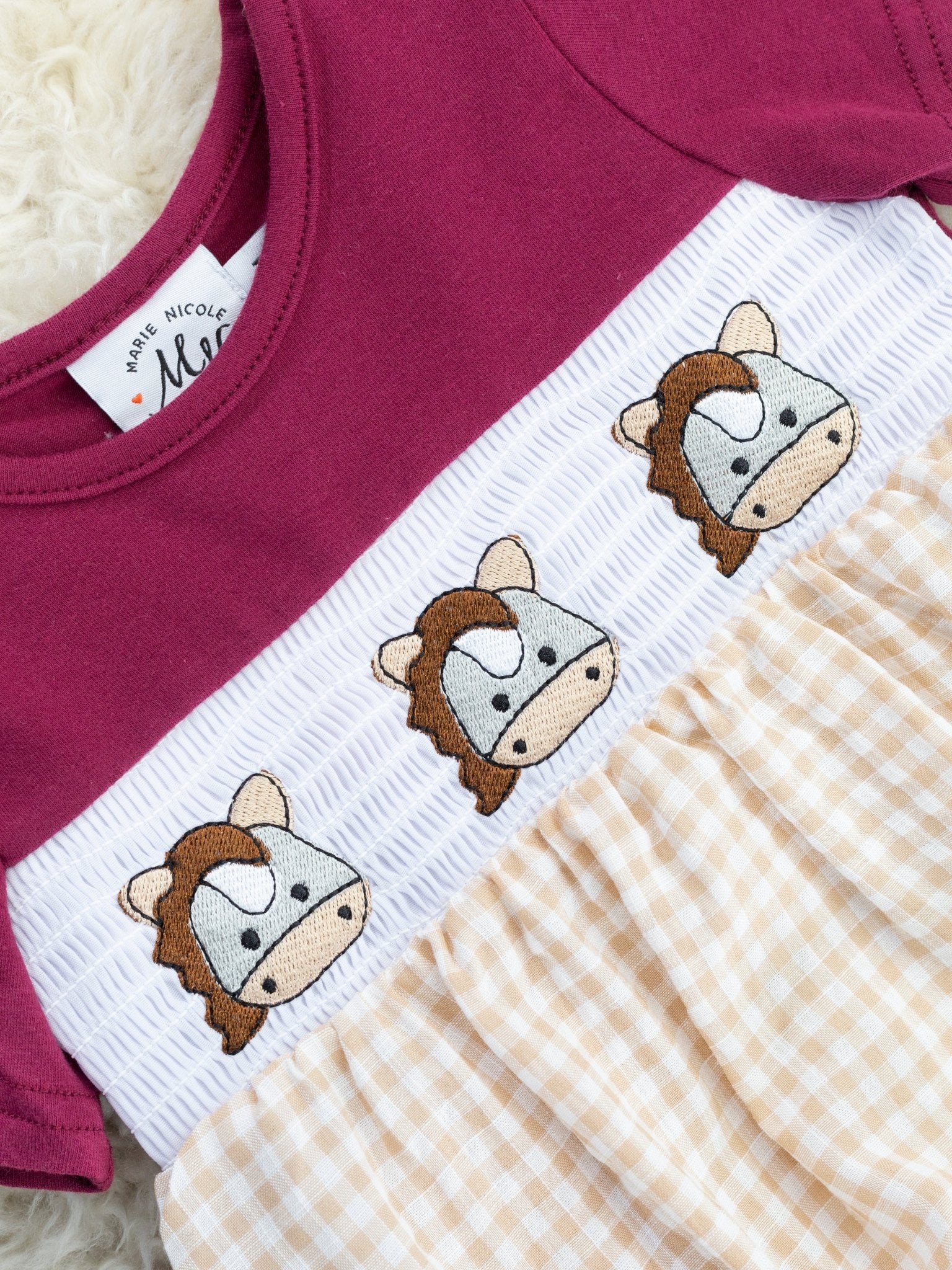 Maroon Smocked Horse Romper - Marie Nicole Clothing