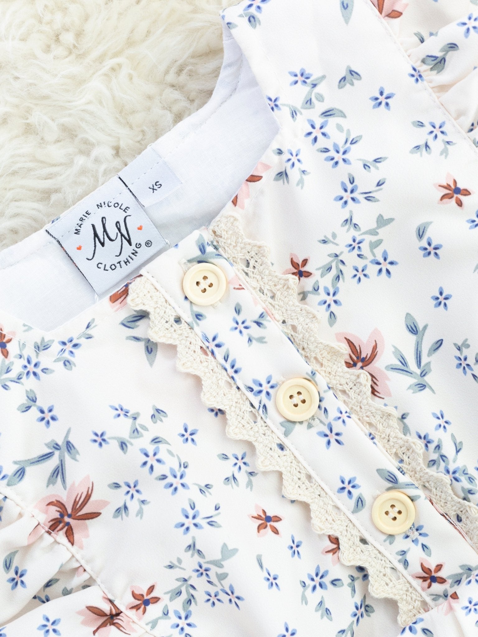 Cream Floral Flutter Sleeve Dress - Marie Nicole Clothing