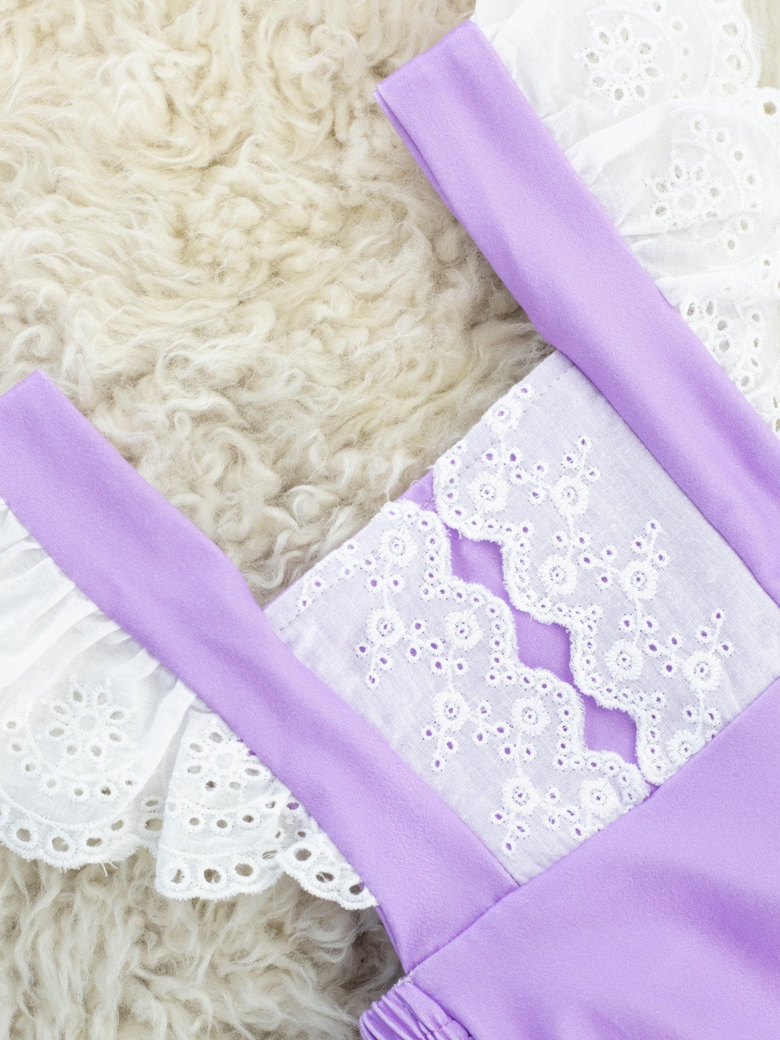 Purple Doily Lace Flutter Trim Bubble Romper - Marie Nicole Clothing