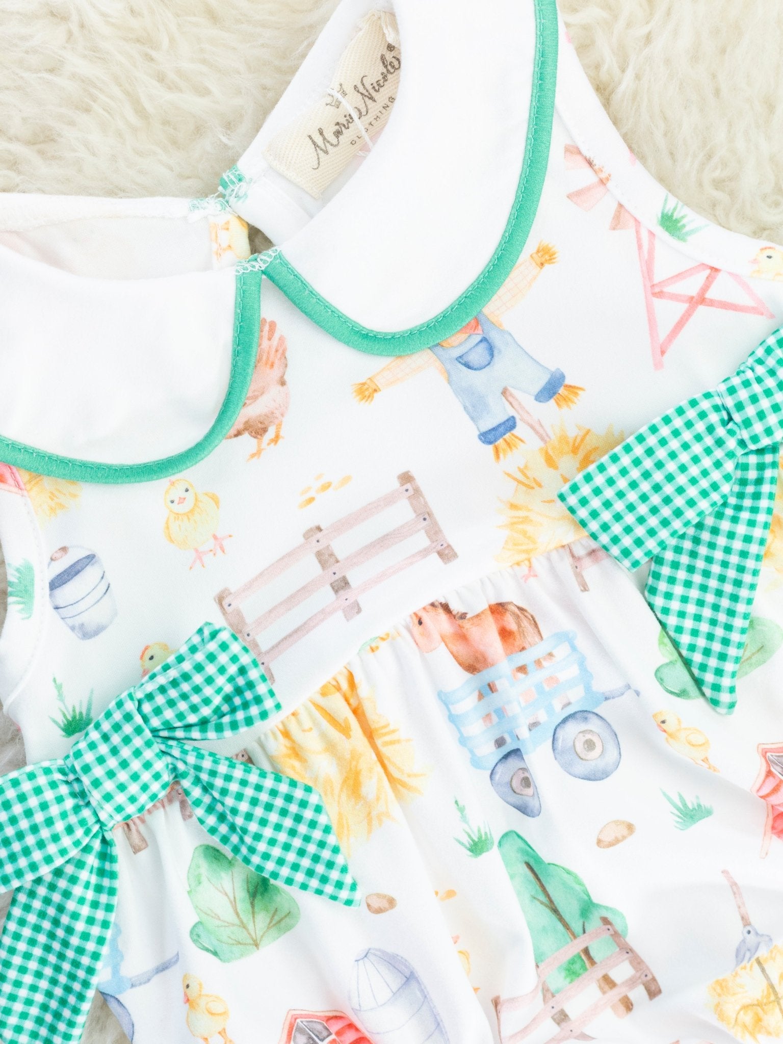 Green Gingham Vintage Farm Bubble Romper - Marie Nicole Clothing