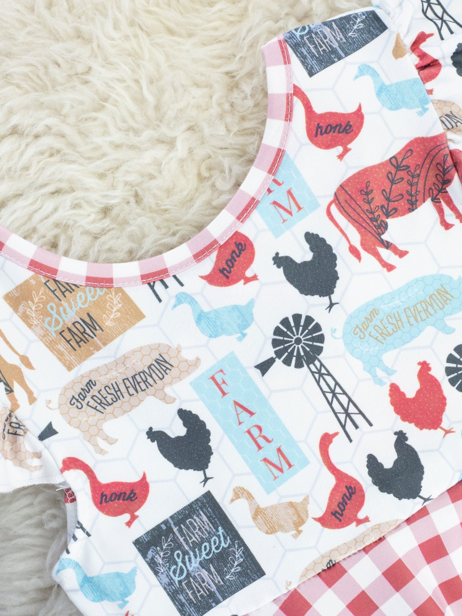 Red Gingham Farm Animal Dress - Marie Nicole Clothing