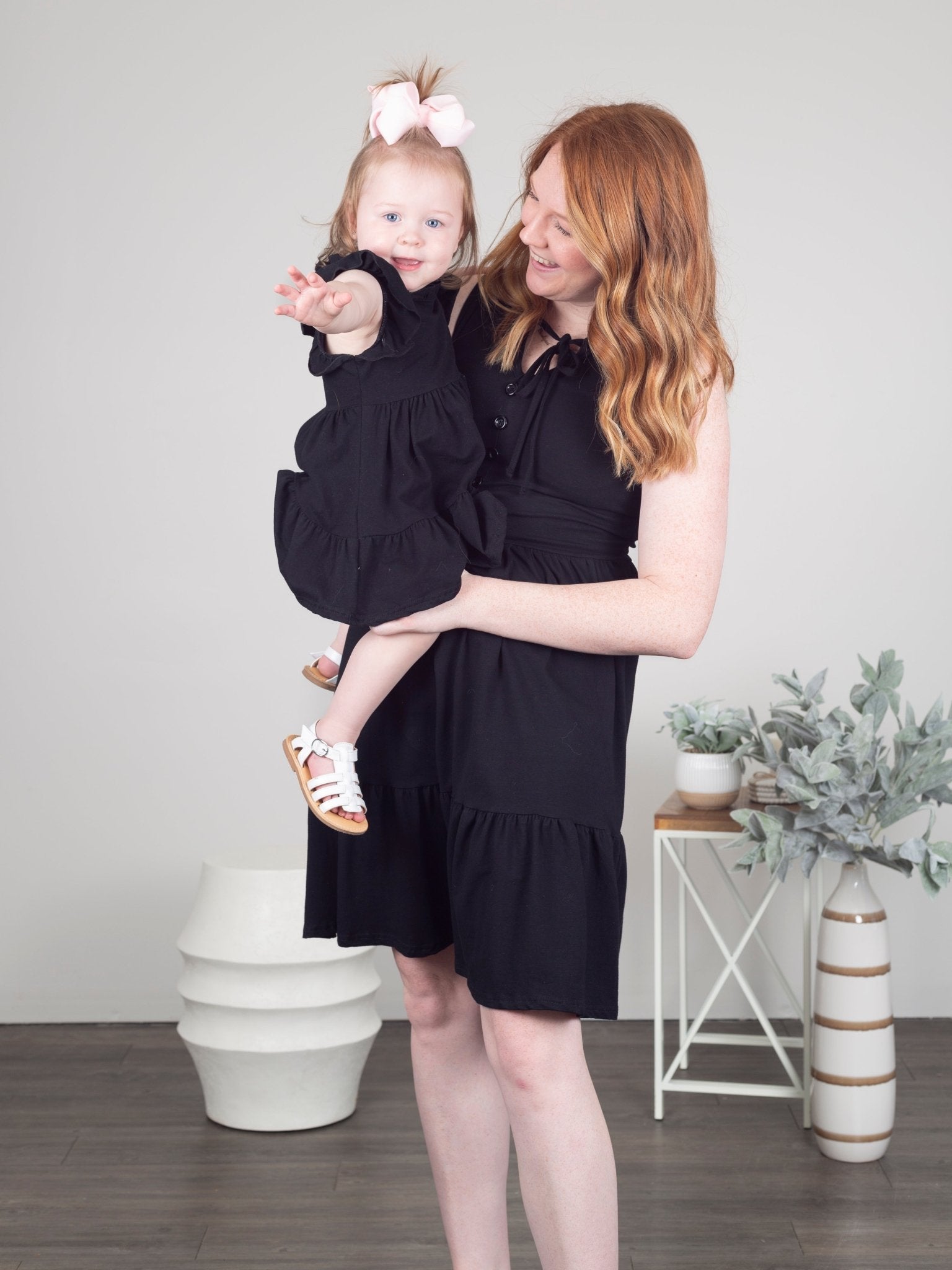 Mom & Me Black Tiered Mock Neck Dress - Marie Nicole Clothing