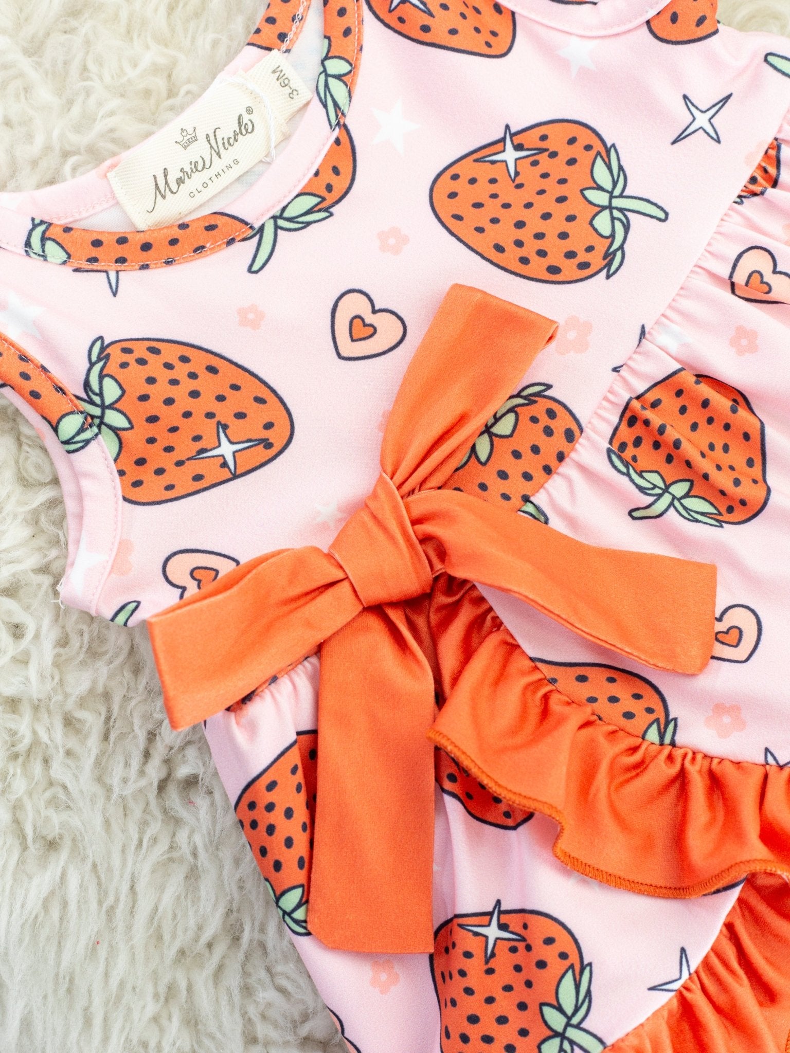 Pink & Red Strawberry Ruffle Dressy Bubble Romper - Marie Nicole Clothing