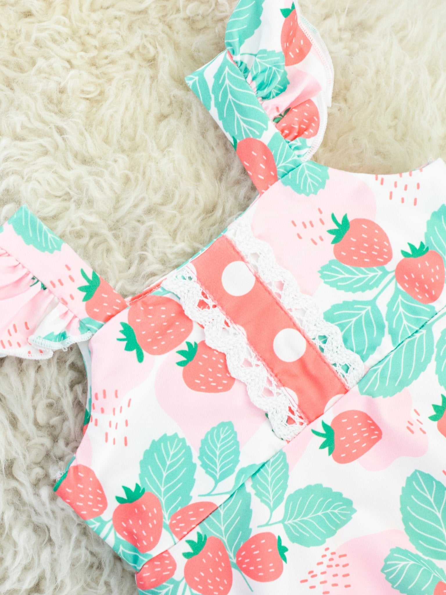 Sweet Strawberry Ruffle Bubble Romper - Marie Nicole Clothing