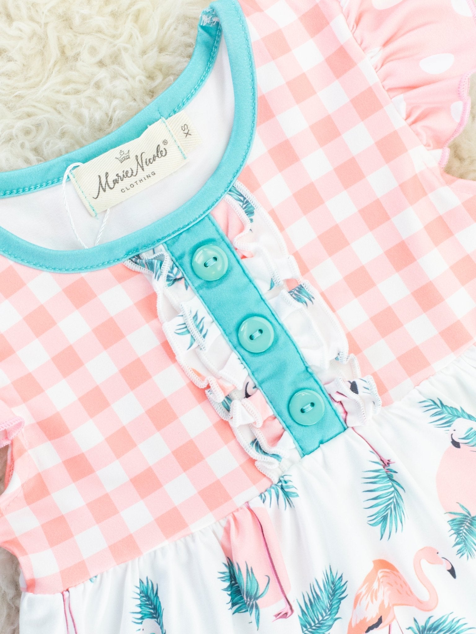Coral Gingham Flamingo Ruffle Outfit - Marie Nicole Clothing