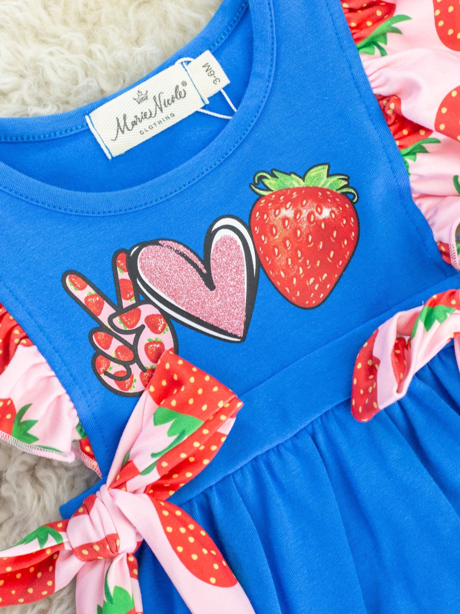 Peace, Love, Strawberry Ruffle Bubble Romper - Marie Nicole Clothing