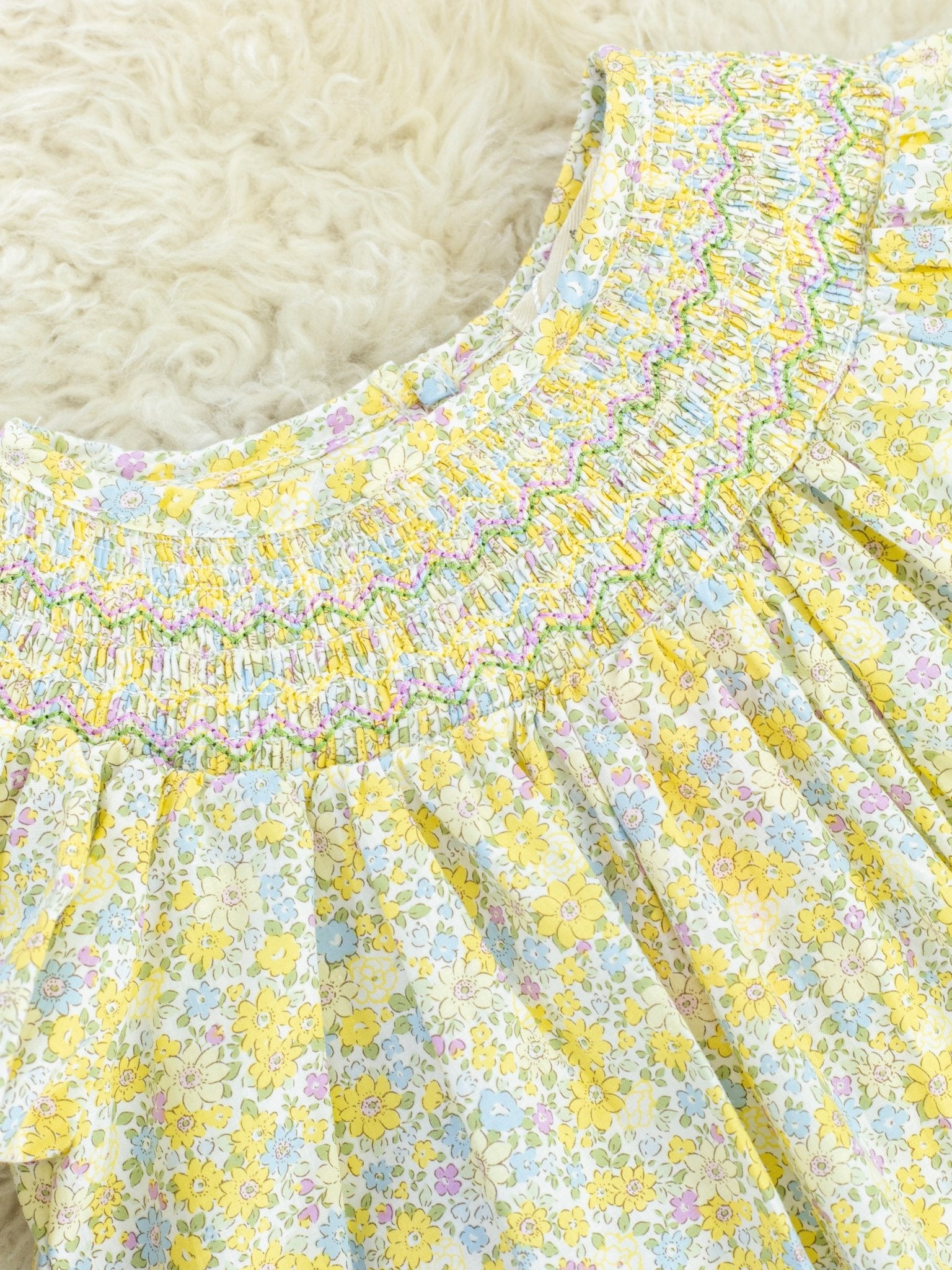 Yellow Floral Smocked Dress - Marie Nicole Clothing