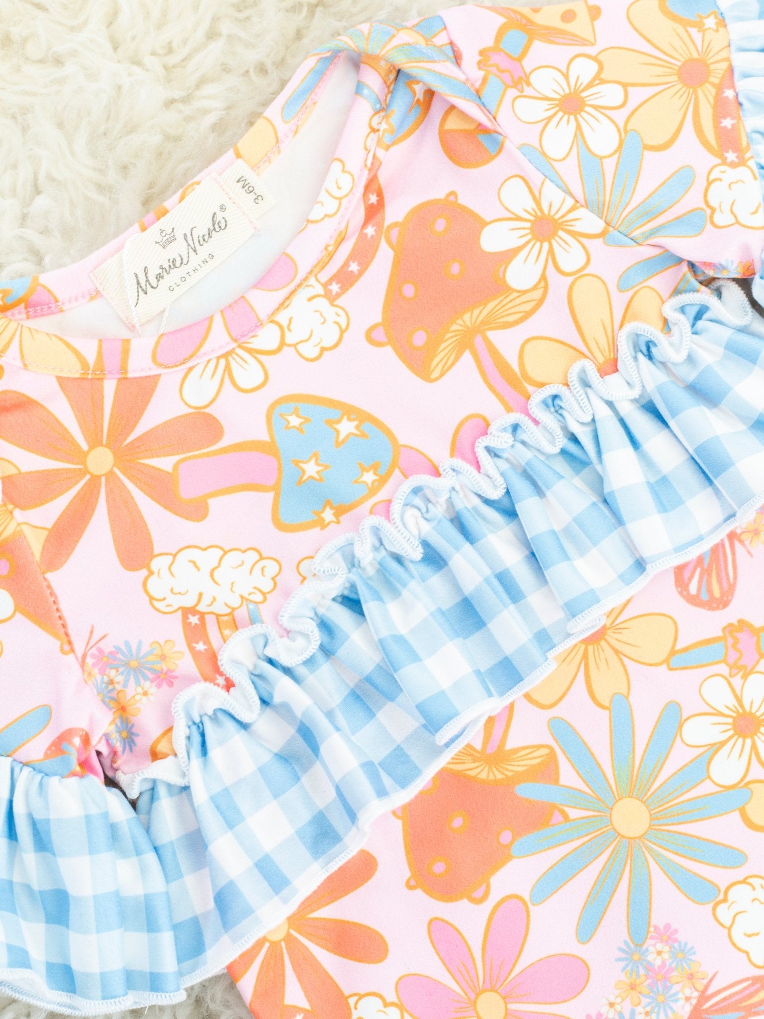 Flower & Mushroom Ruffle Bubble Romper - Marie Nicole Clothing