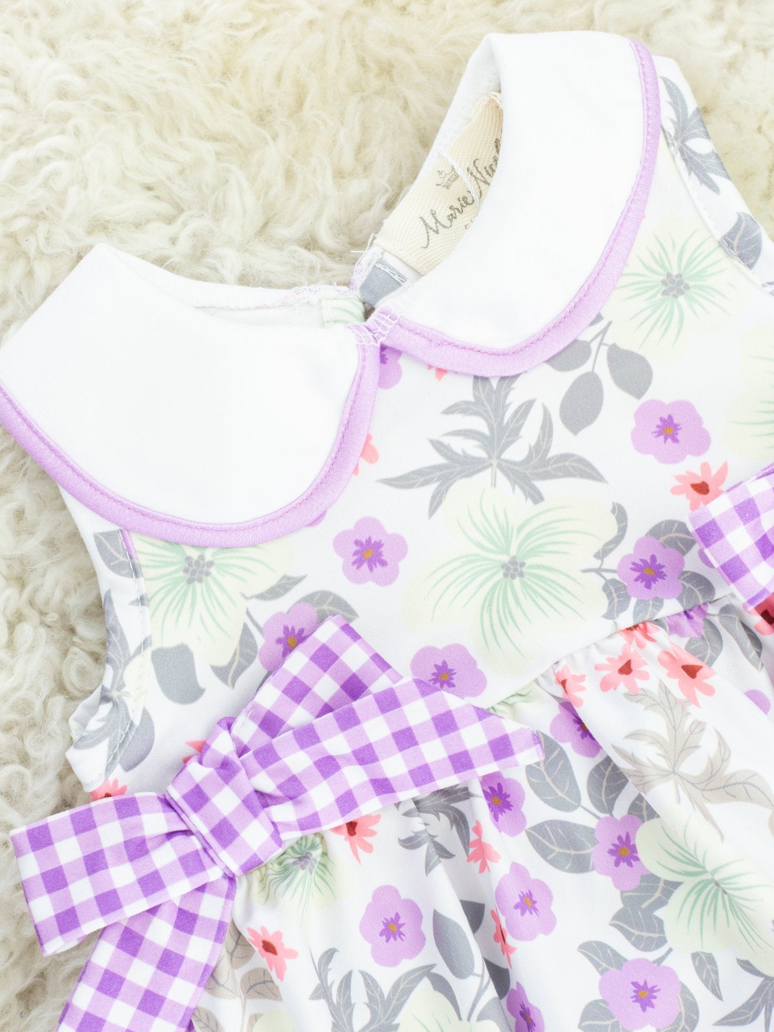 Lavender Floral Vintage Bow Bubble Romper - Marie Nicole Clothing