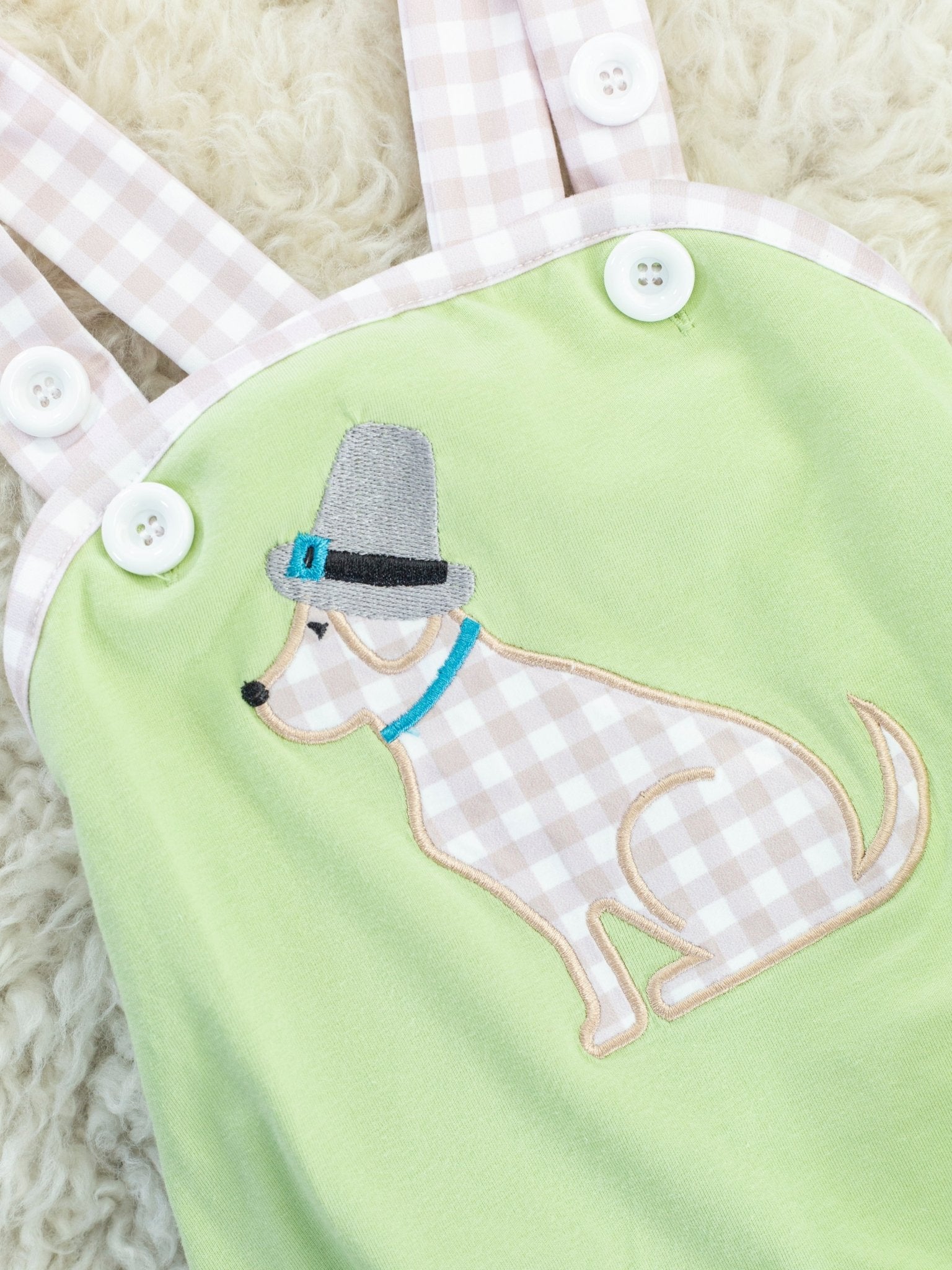 Green Gingham Dog Romper - Marie Nicole Clothing