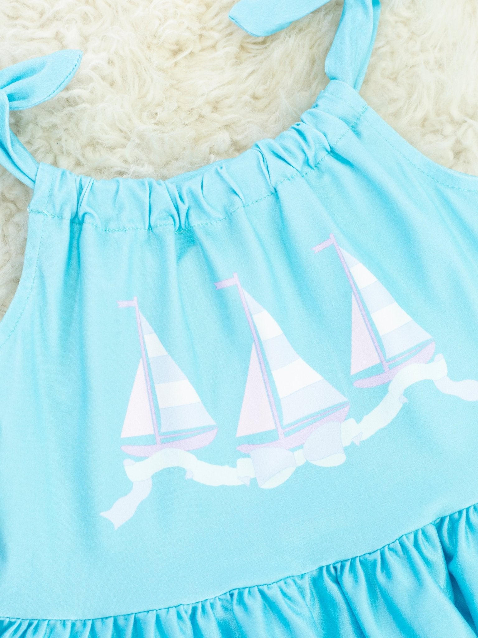 Blue Striped Sailboat Ruffle Outfit - Marie Nicole Clothing