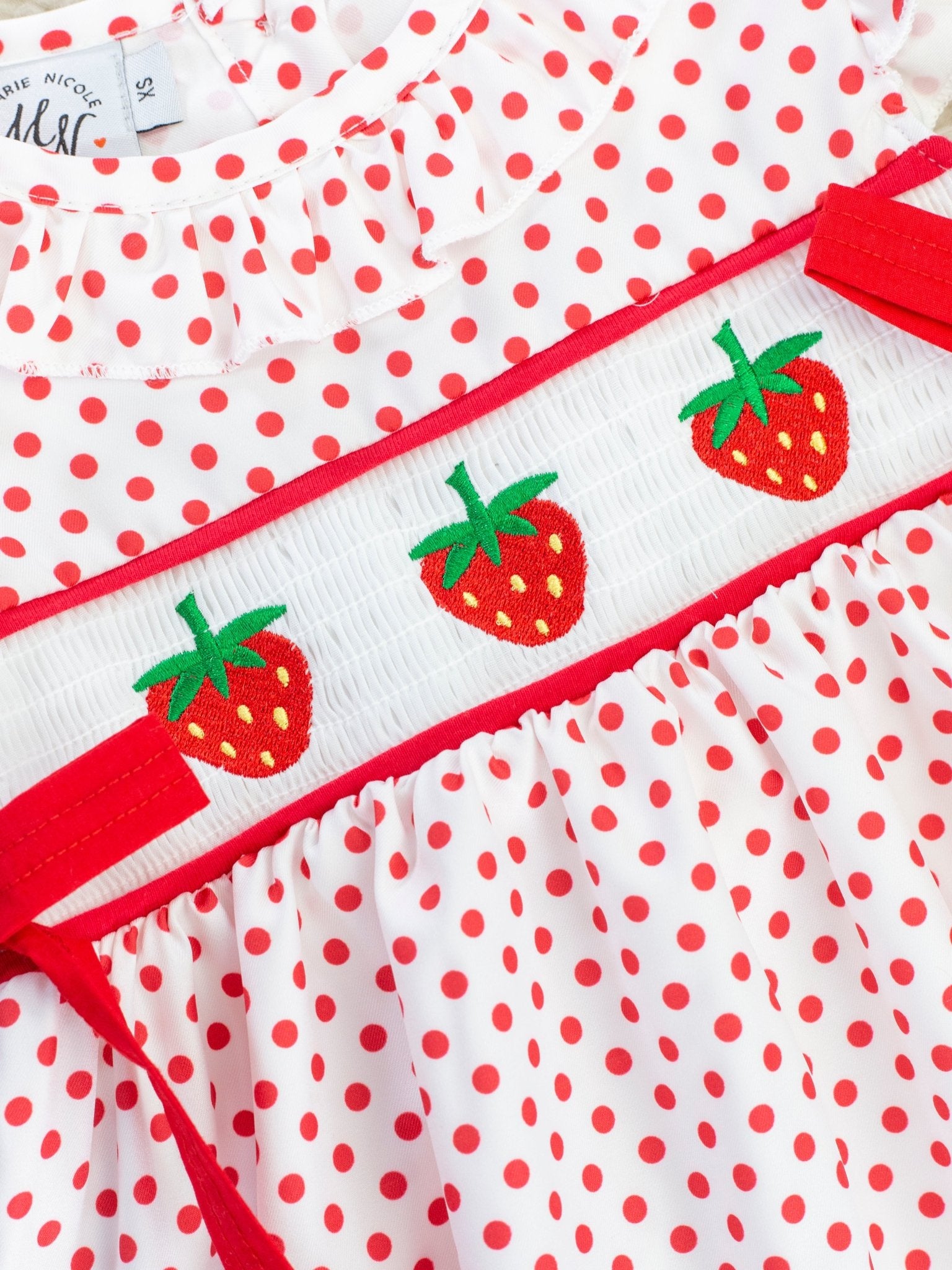Polka Dot Strawberry Smocked Dress - Marie Nicole Clothing